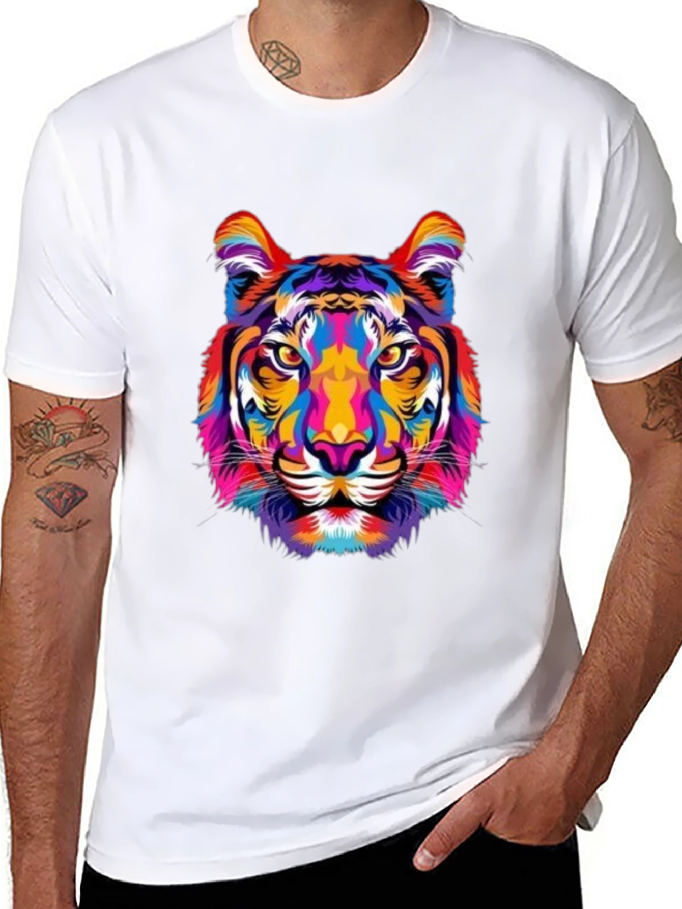 Vibrant Tiger Graphic Print Black T-Shirt