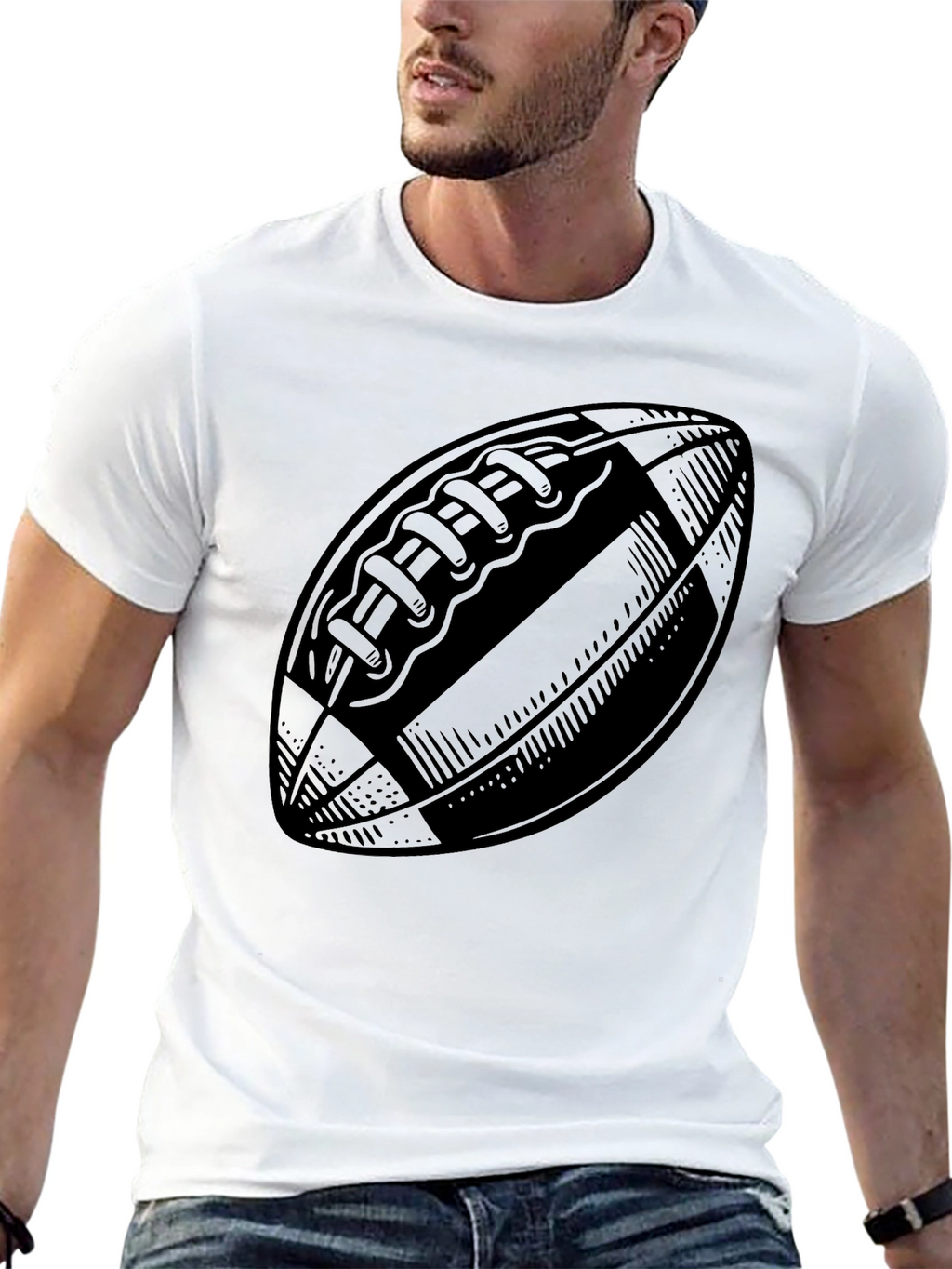 Mens Black Football Graphic T-Shirt