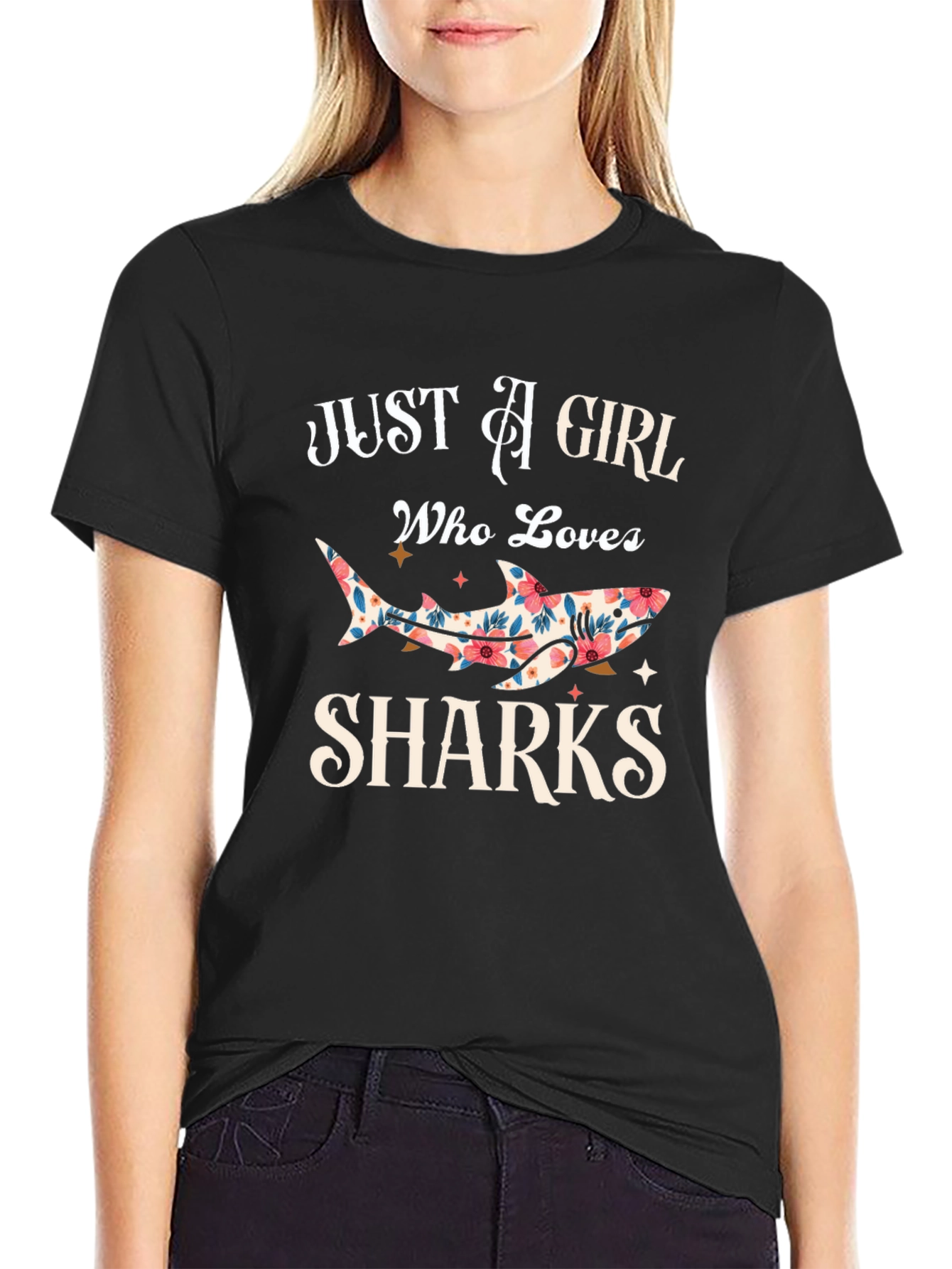 Floral Shark Lover T-Shirt - Just A Girl Who Loves Sharks