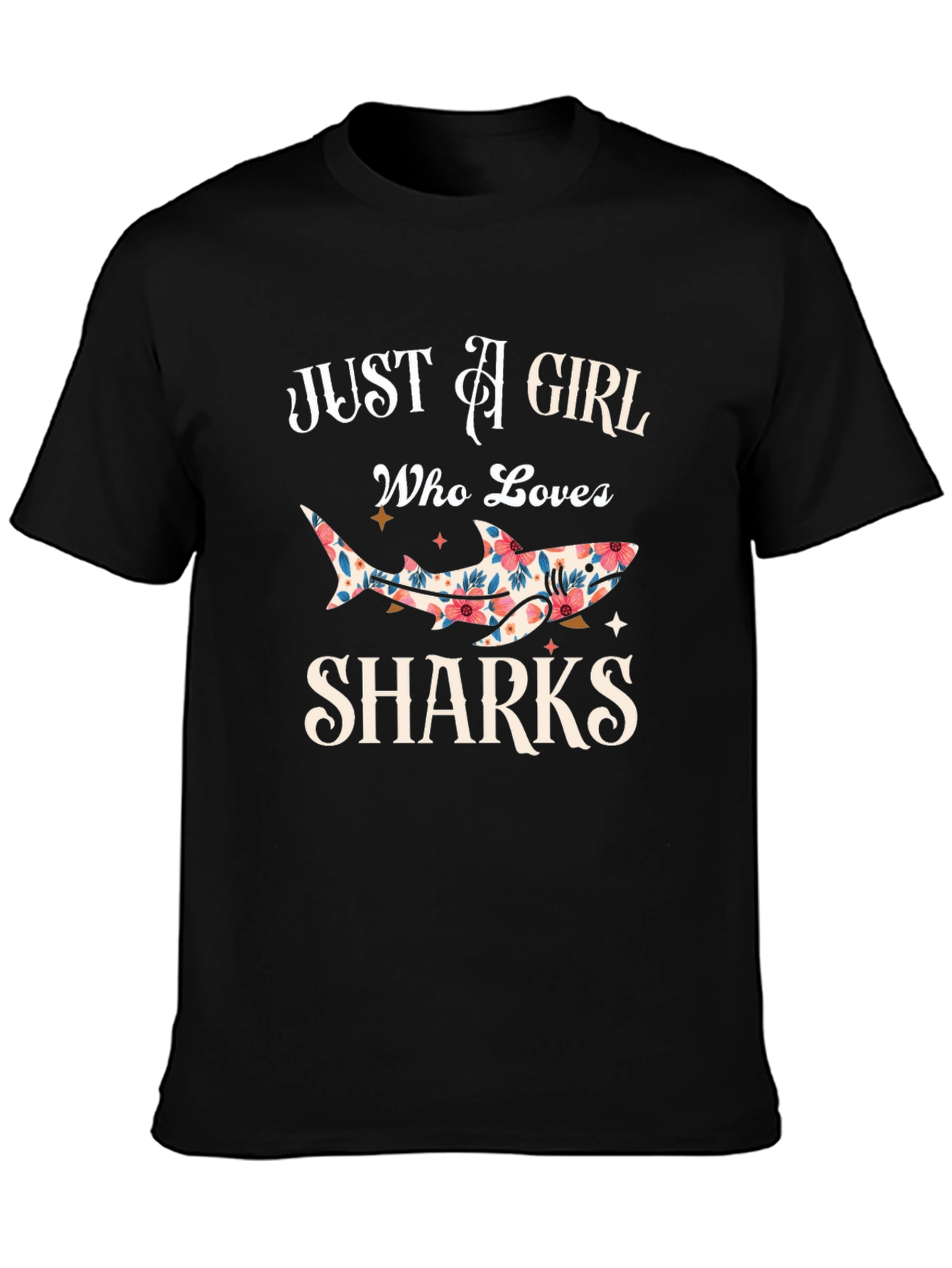 Floral Shark Lover T-Shirt - Just A Girl Who Loves Sharks
