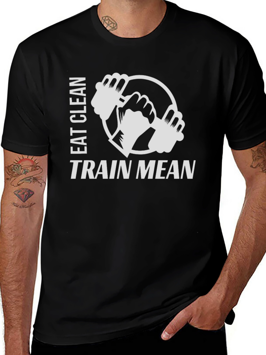 Eat Clean Train Mean Black Graphic T-Shirt