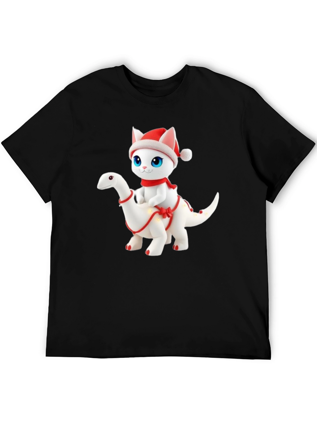 Festive Cat Riding Dinosaur T-Shirt