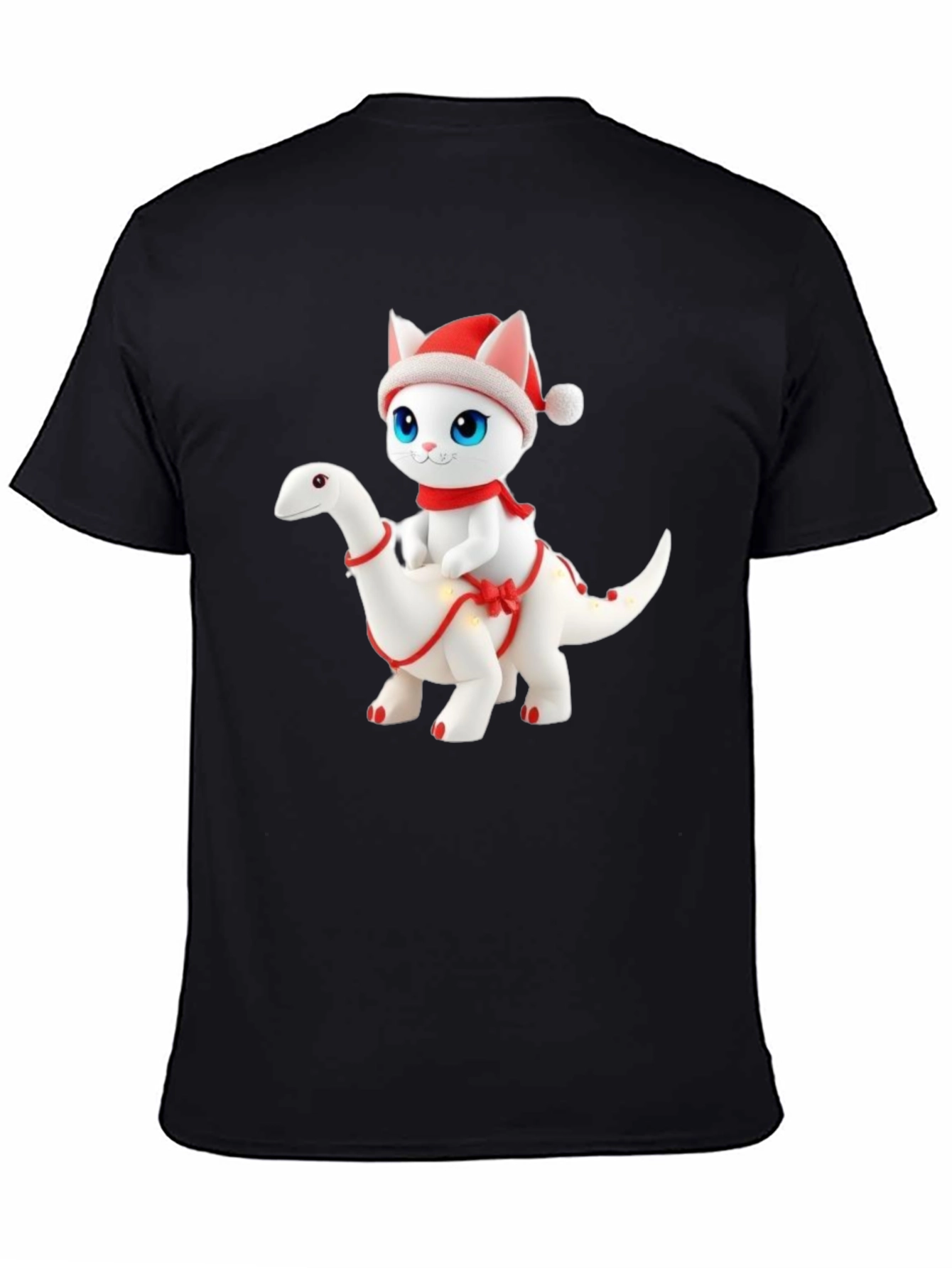 Festive Cat Riding Dinosaur T-Shirt