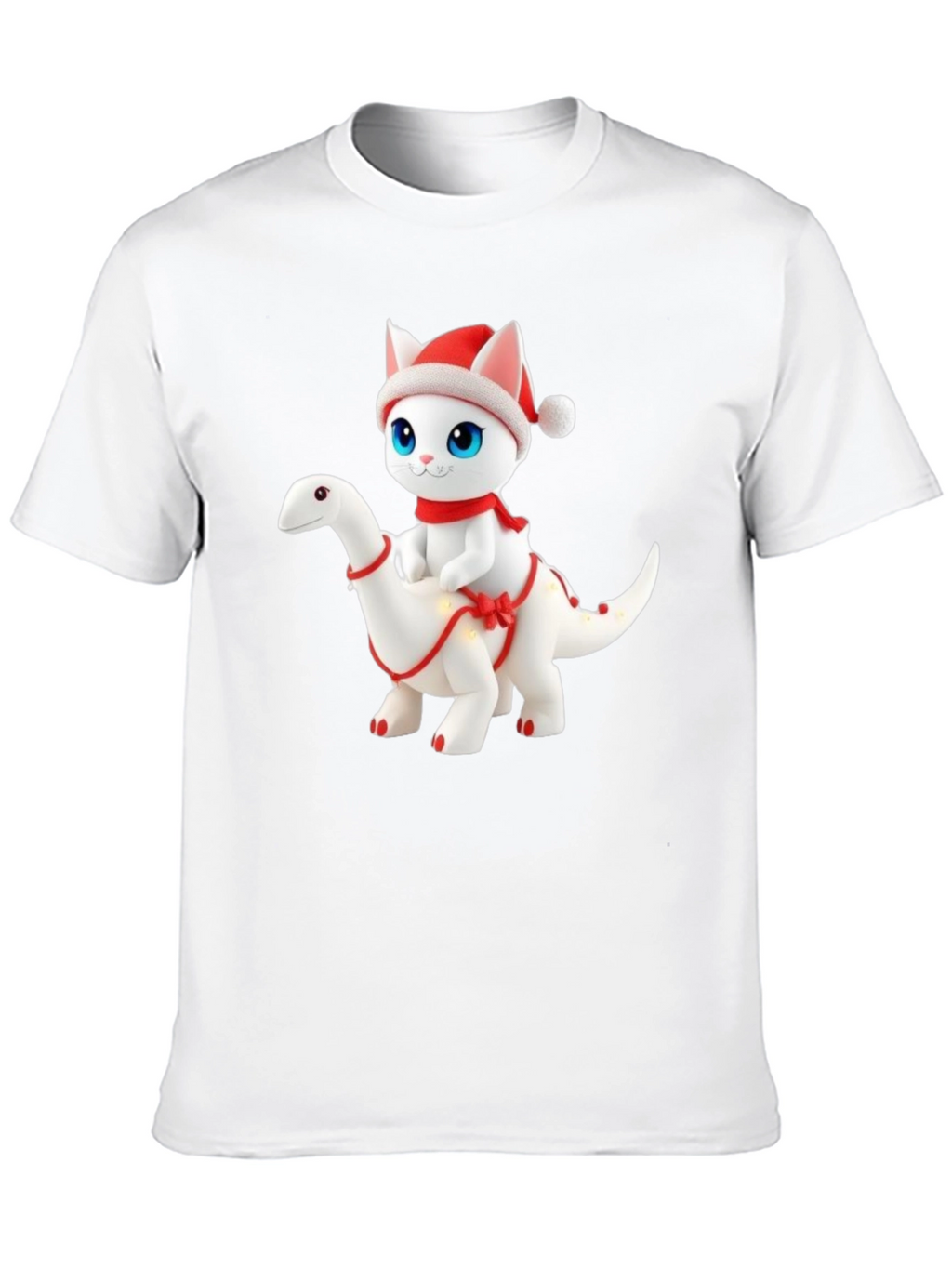 Festive Cat Riding Dinosaur T-Shirt