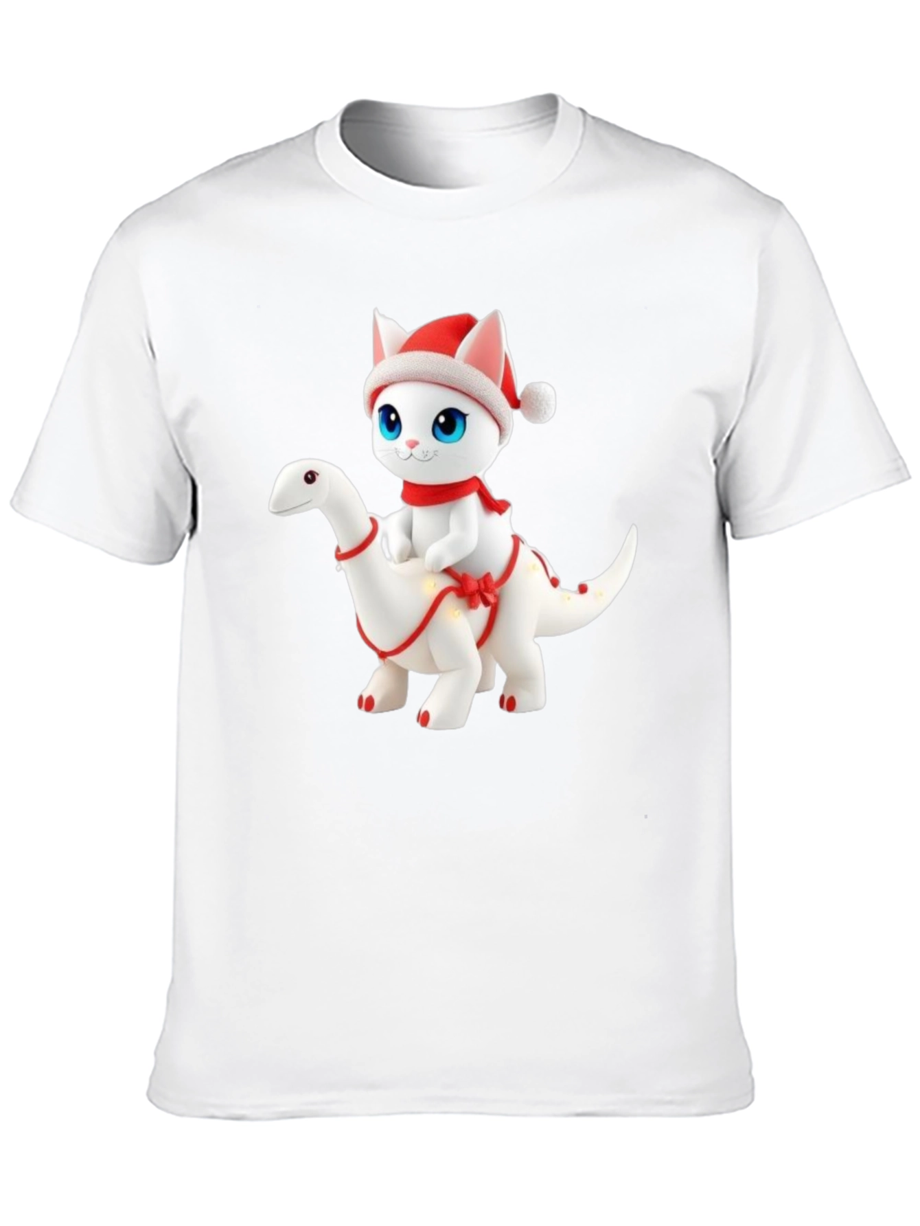 Festive Cat Riding Dinosaur T-Shirt