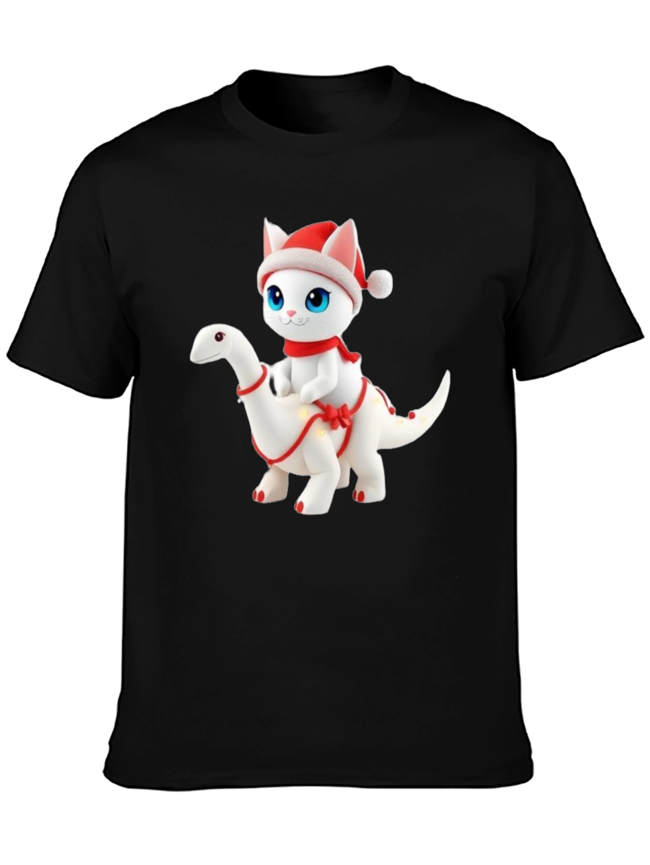 Festive Cat Riding Dinosaur T-Shirt