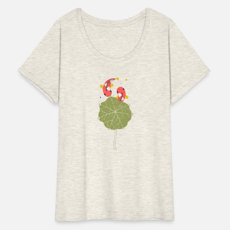 Two Orange Carps Under The Lotus Leaf