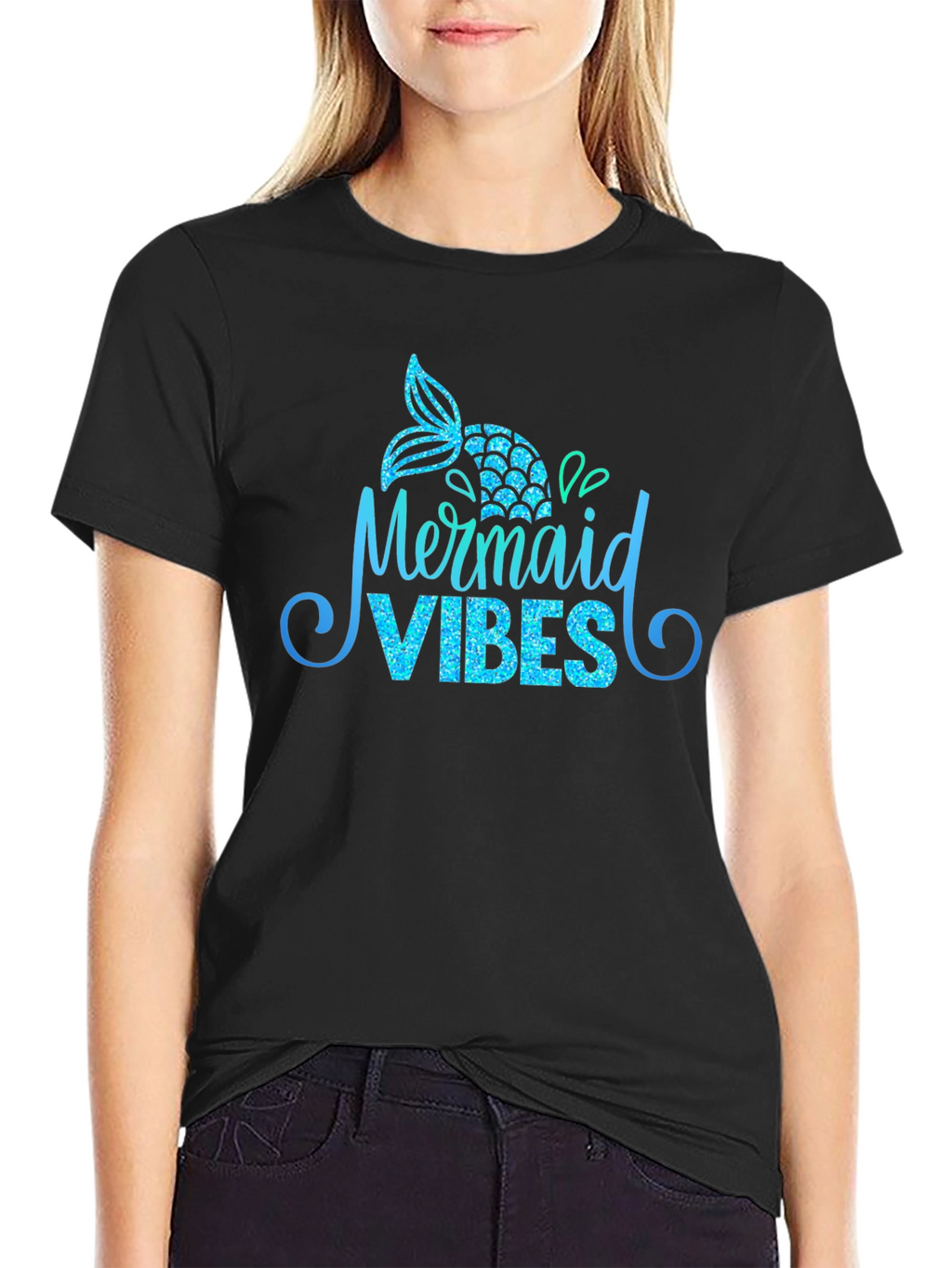 Mermaid Vibes Black Graphic T-Shirt