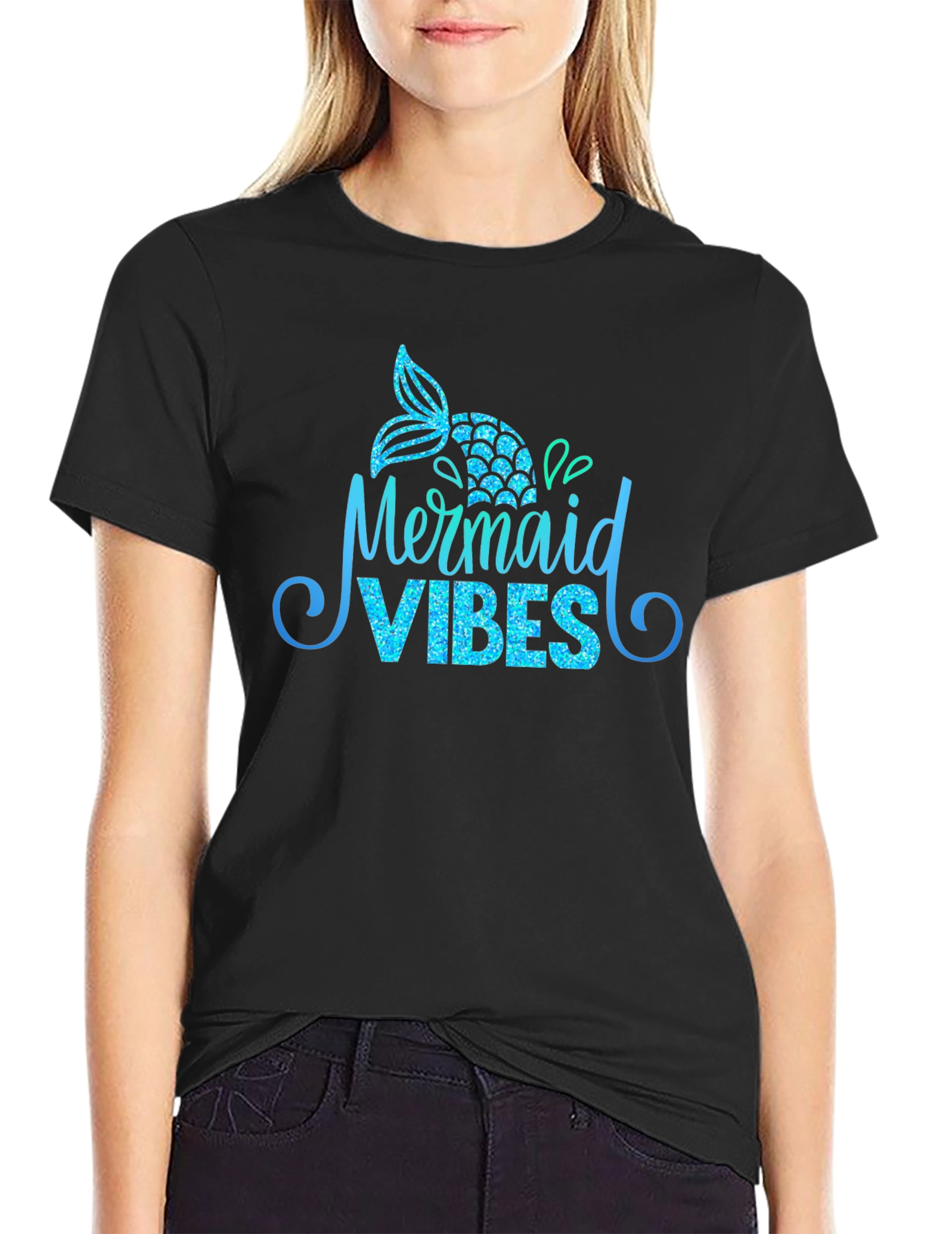 Mermaid Vibes Black Graphic T-Shirt