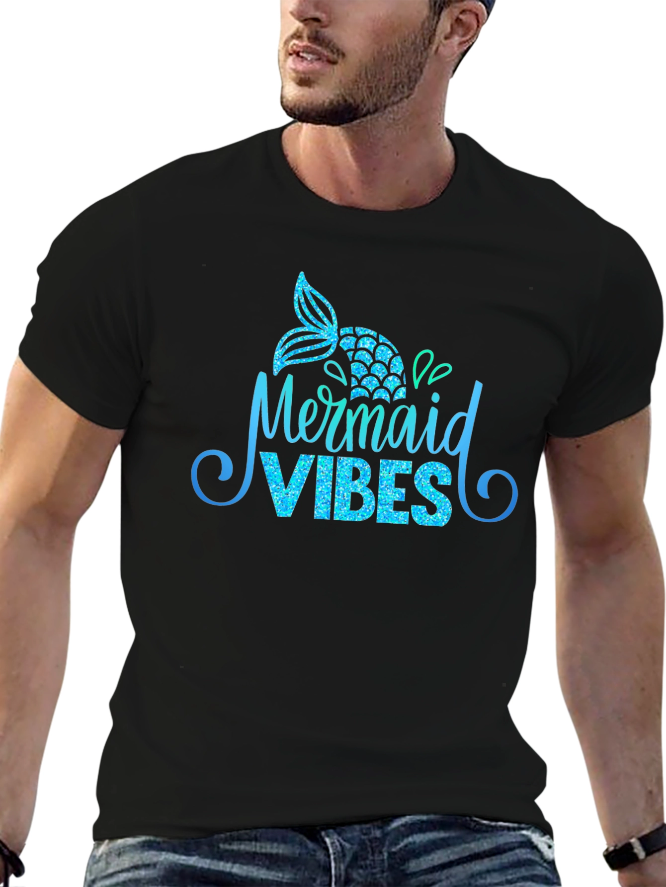 Mermaid Vibes Black Graphic T-Shirt