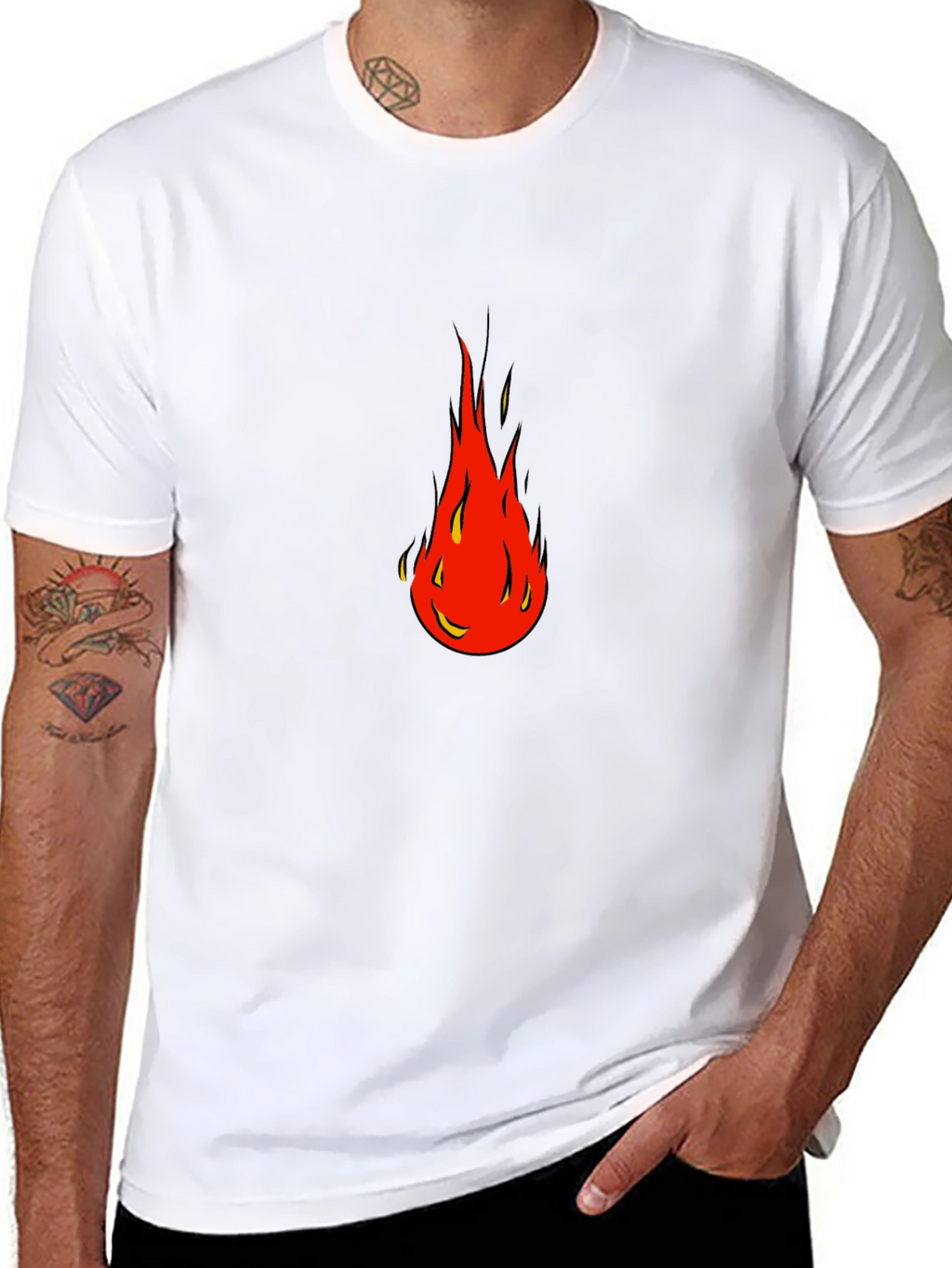 Bold Flame Graphic Tee - Black Cotton Blend Shirt
