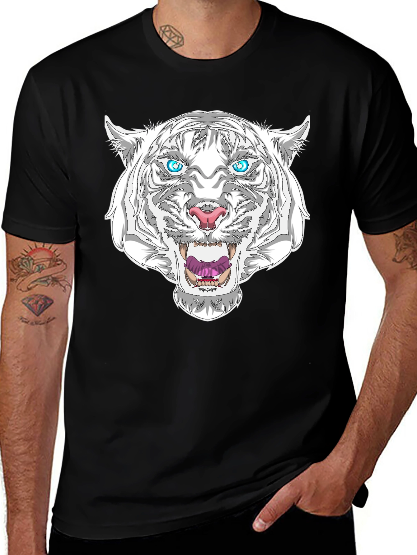 White Tiger Graphic T-Shirt - Mens Black Tee