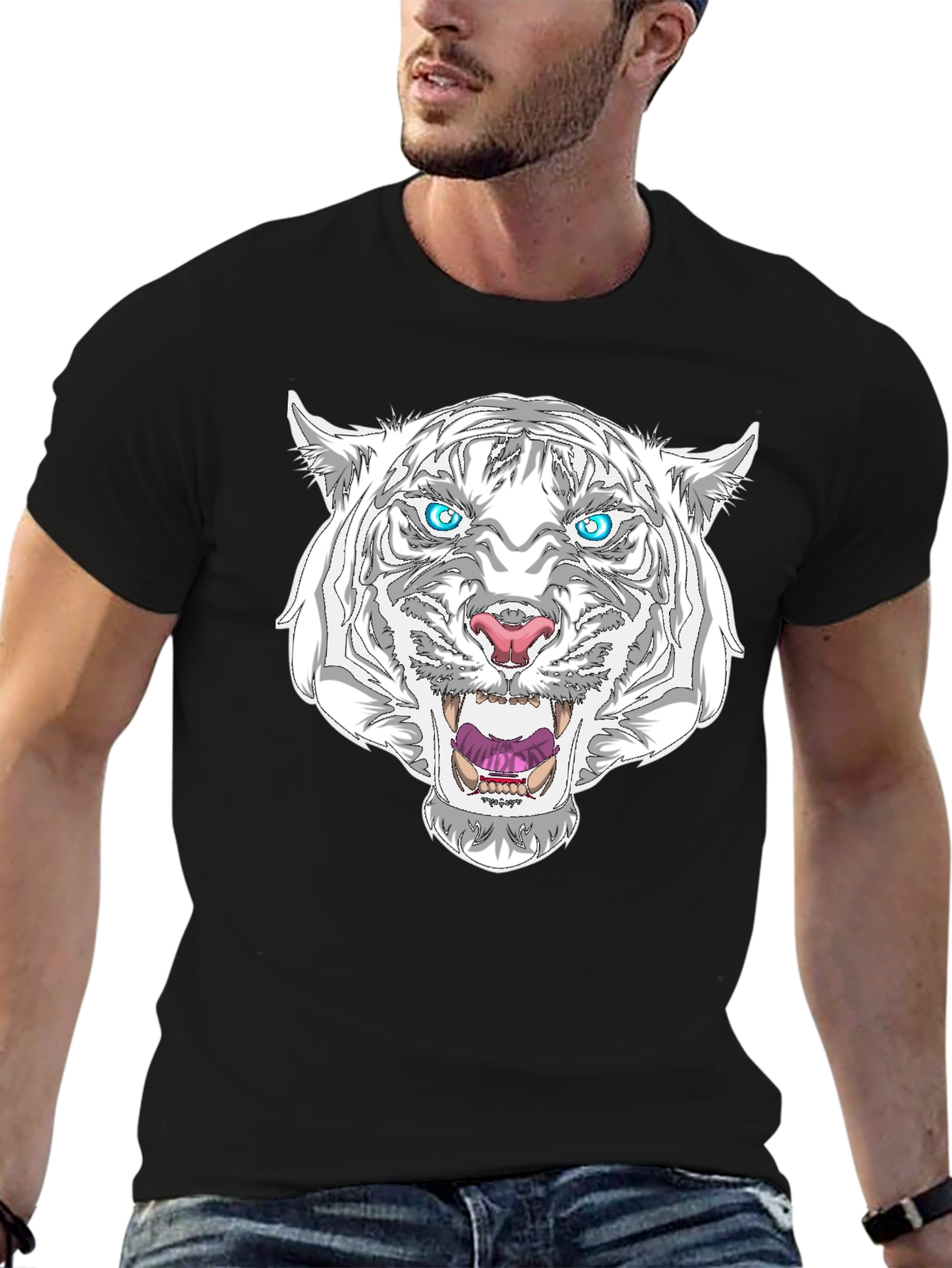 White Tiger Graphic T-Shirt - Mens Black Tee