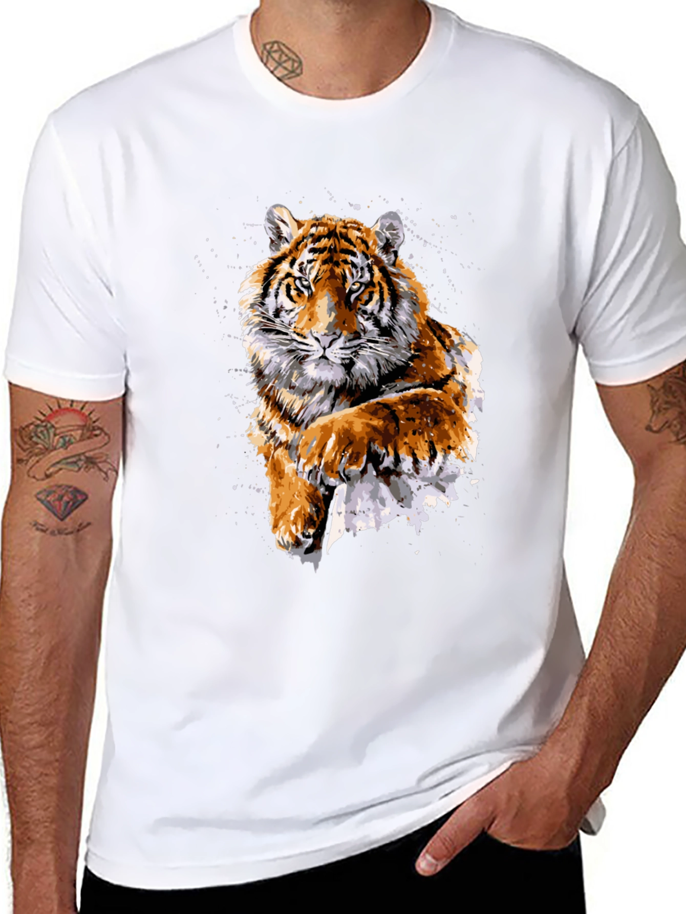 Tiger Graphic Print Crew Neck T-Shirt