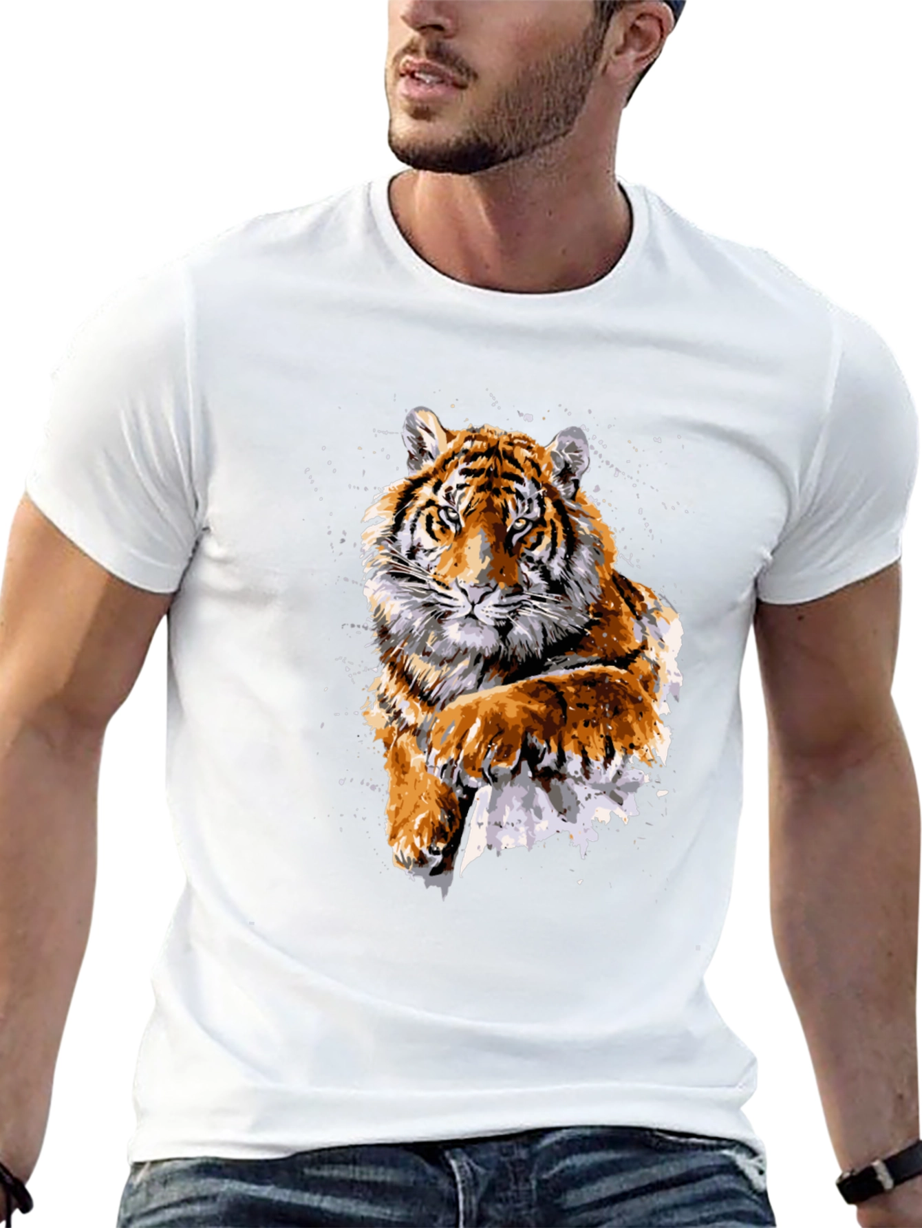 Tiger Graphic Print Crew Neck T-Shirt