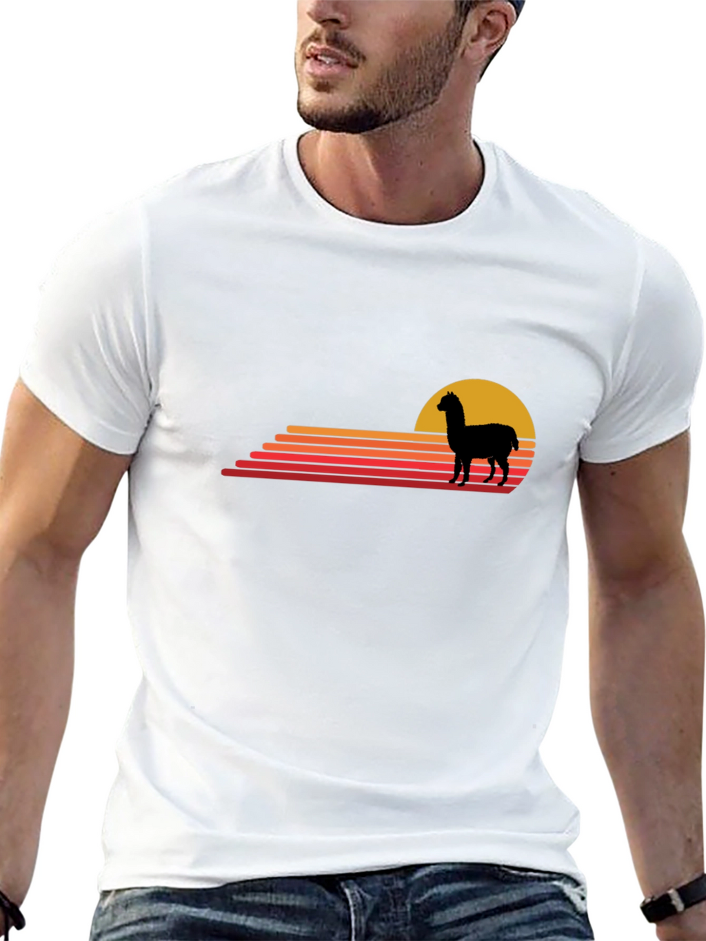 Alpaca Sunset Graphic Tee - Retro Style