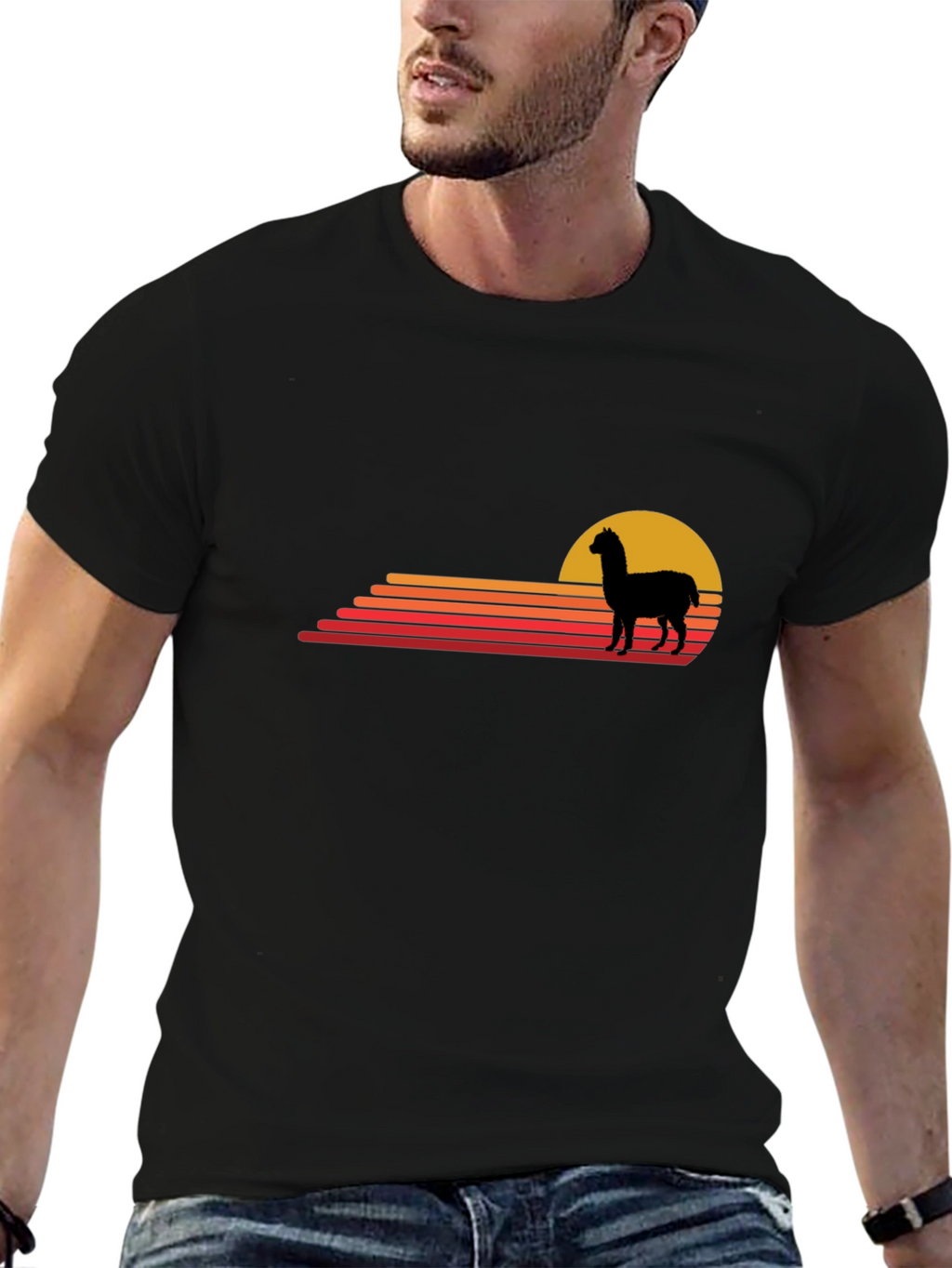 Alpaca Sunset Graphic Tee - Retro Style