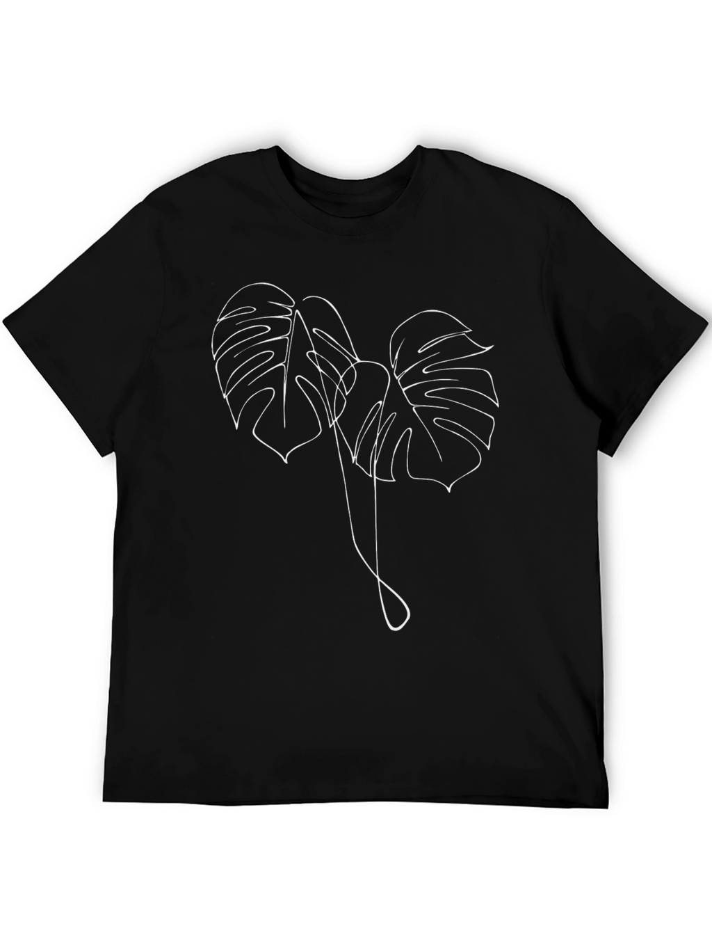 Minimalist Monstera Leaf Line Art Black T-Shirt