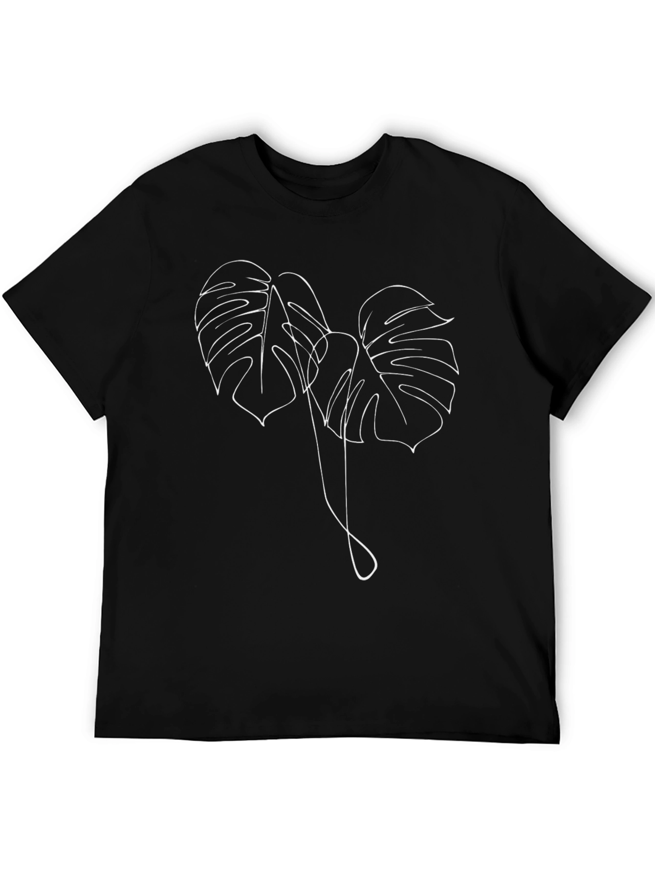 Minimalist Monstera Leaf Line Art Black T-Shirt
