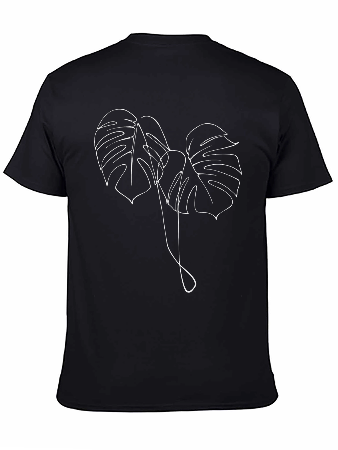 Minimalist Monstera Leaf Line Art Black T-Shirt
