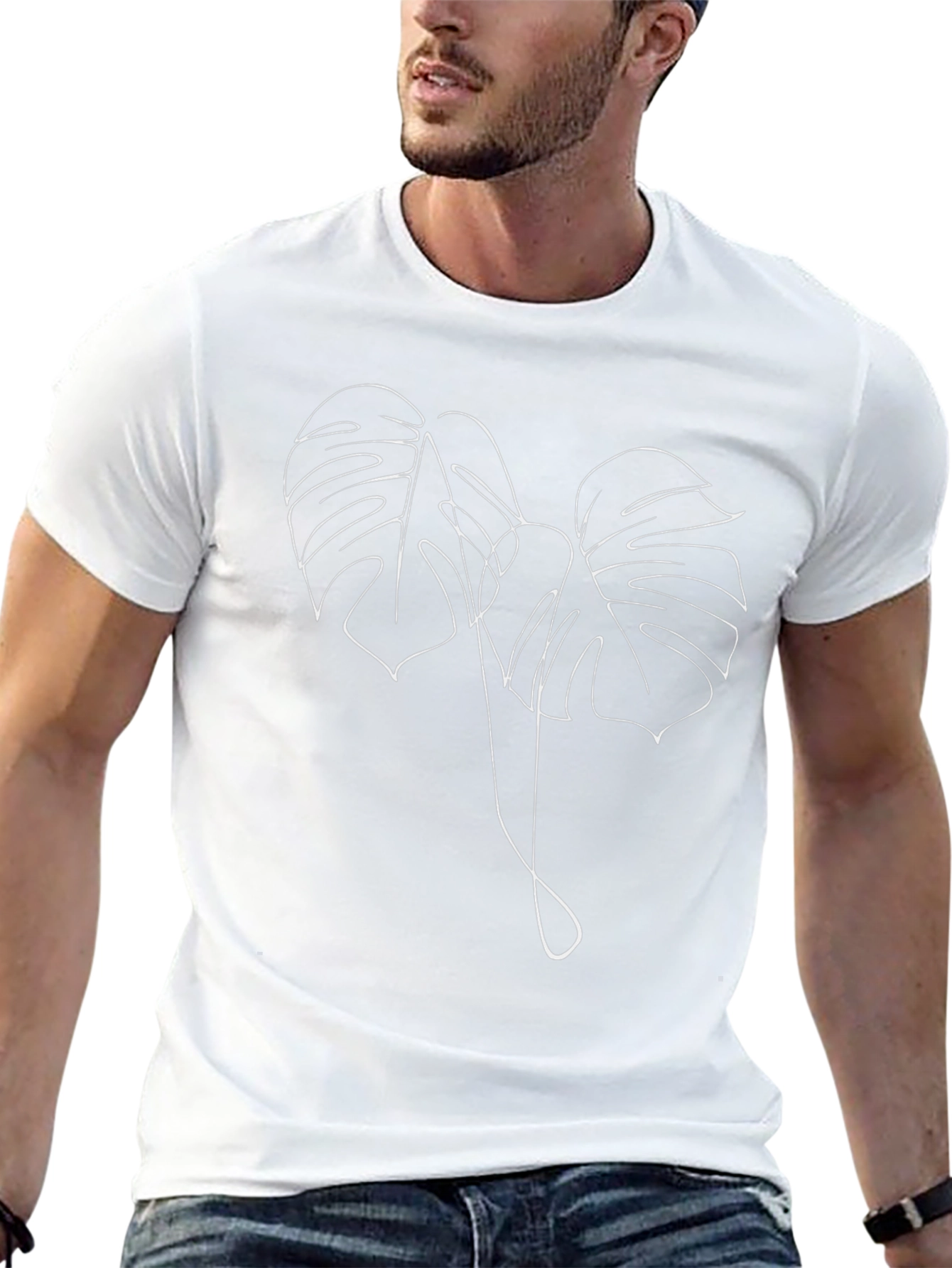 Minimalist Monstera Leaf Line Art Black T-Shirt