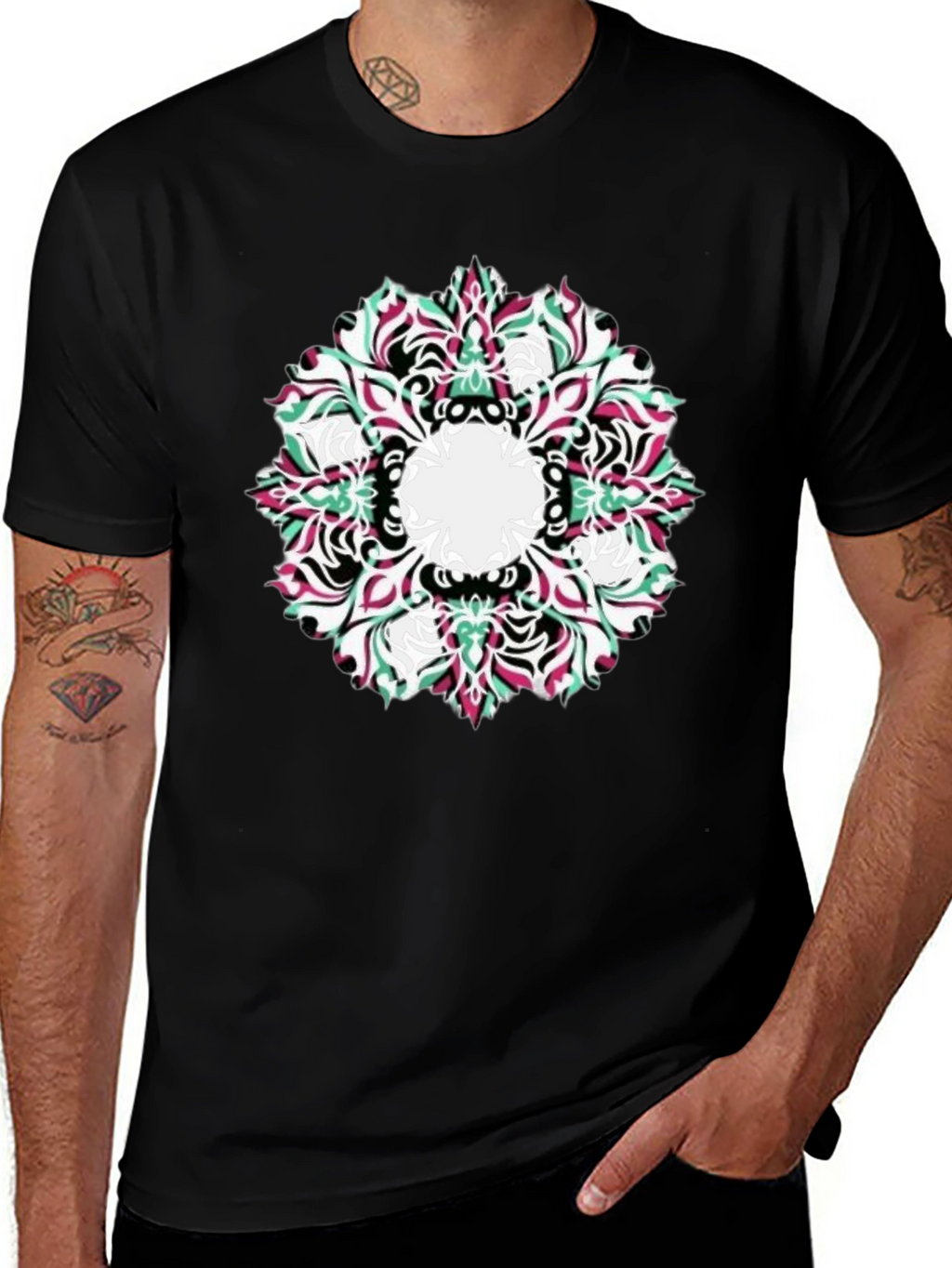 Abstract Mandala Graphic Black T-Shirt
