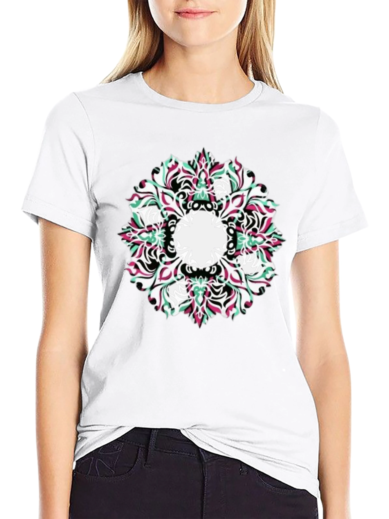 Abstract Mandala Graphic Black T-Shirt