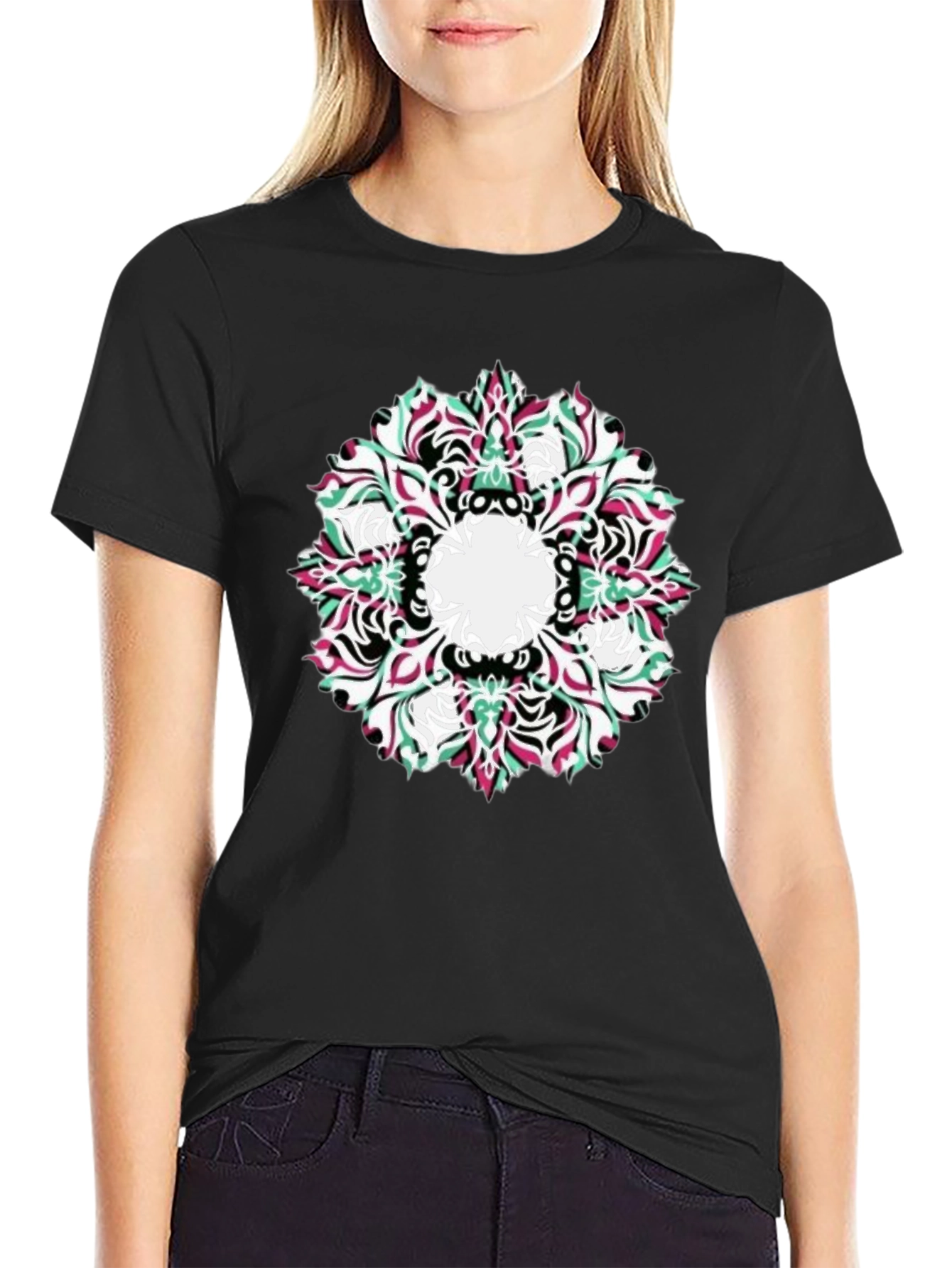 Abstract Mandala Graphic Black T-Shirt