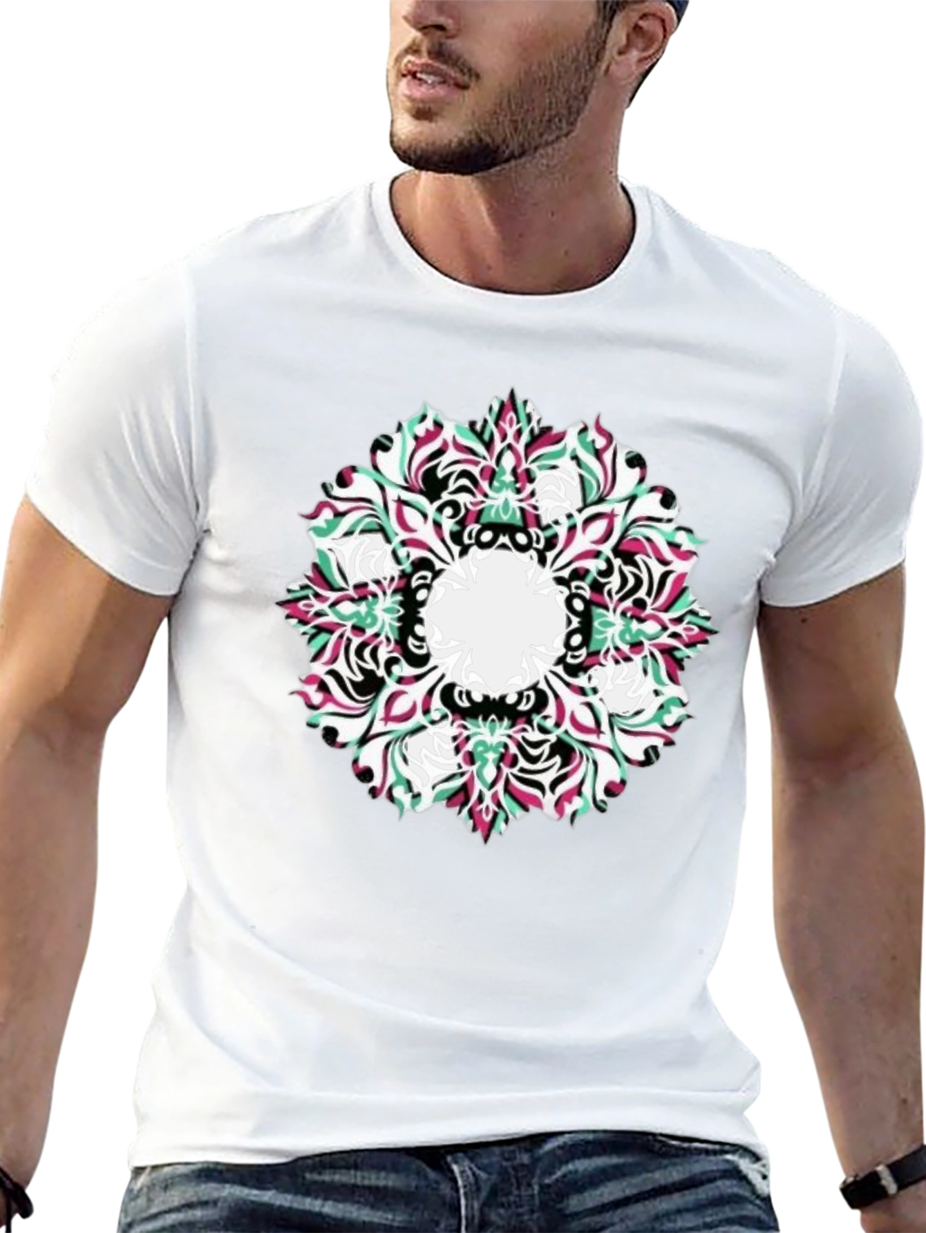 Abstract Mandala Graphic Black T-Shirt
