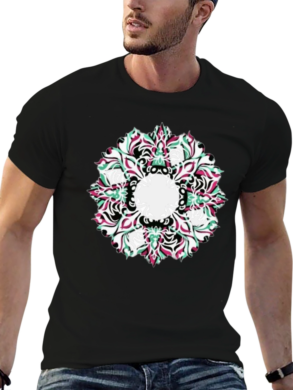 Abstract Mandala Graphic Black T-Shirt