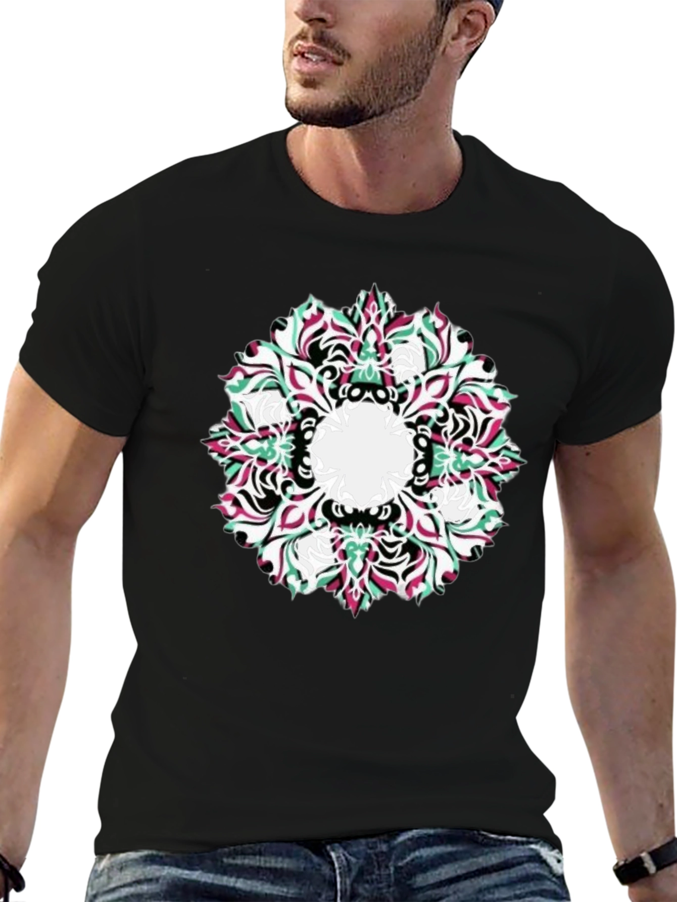Abstract Mandala Graphic Black T-Shirt
