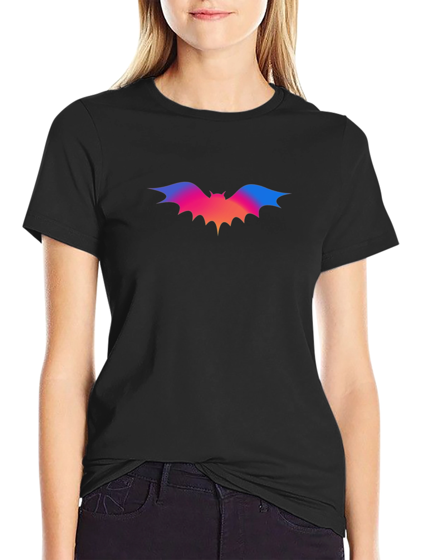 Gradient Bat Graphic Black T-Shirt