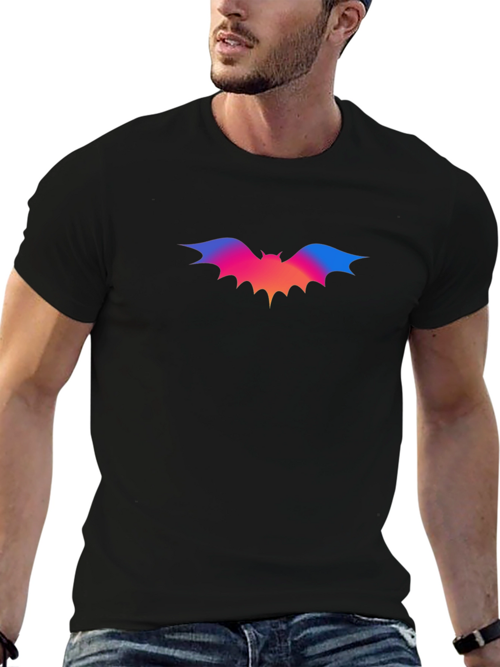 Gradient Bat Graphic Black T-Shirt