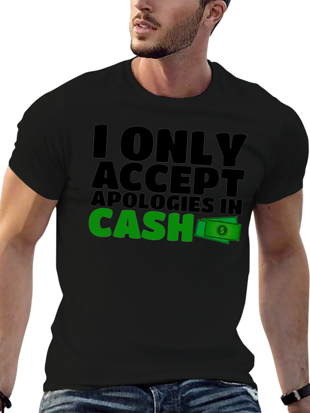 Cash Apology T-Shirt - Mens Black Tee