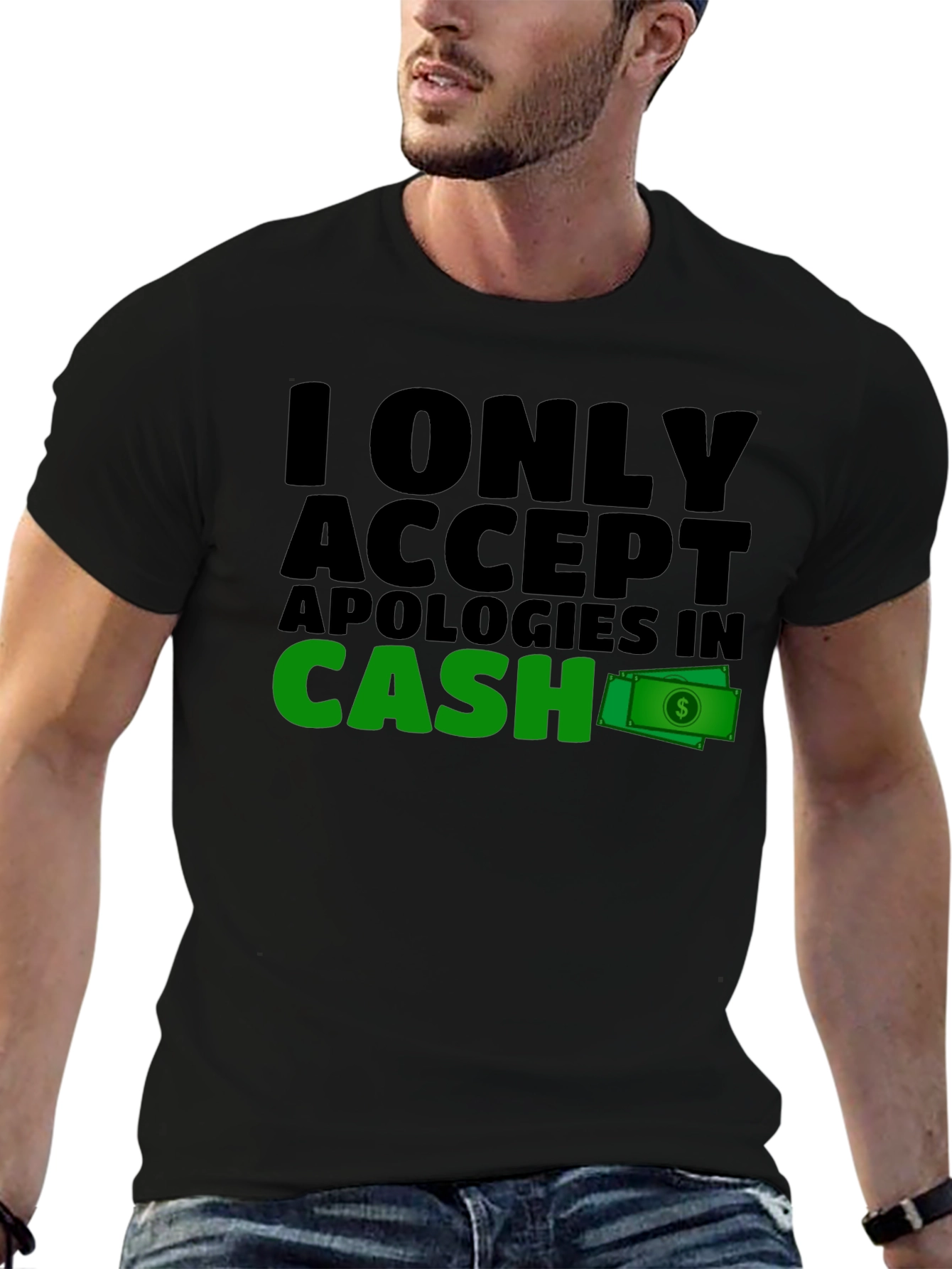 Cash Apology T-Shirt - Mens Black Tee