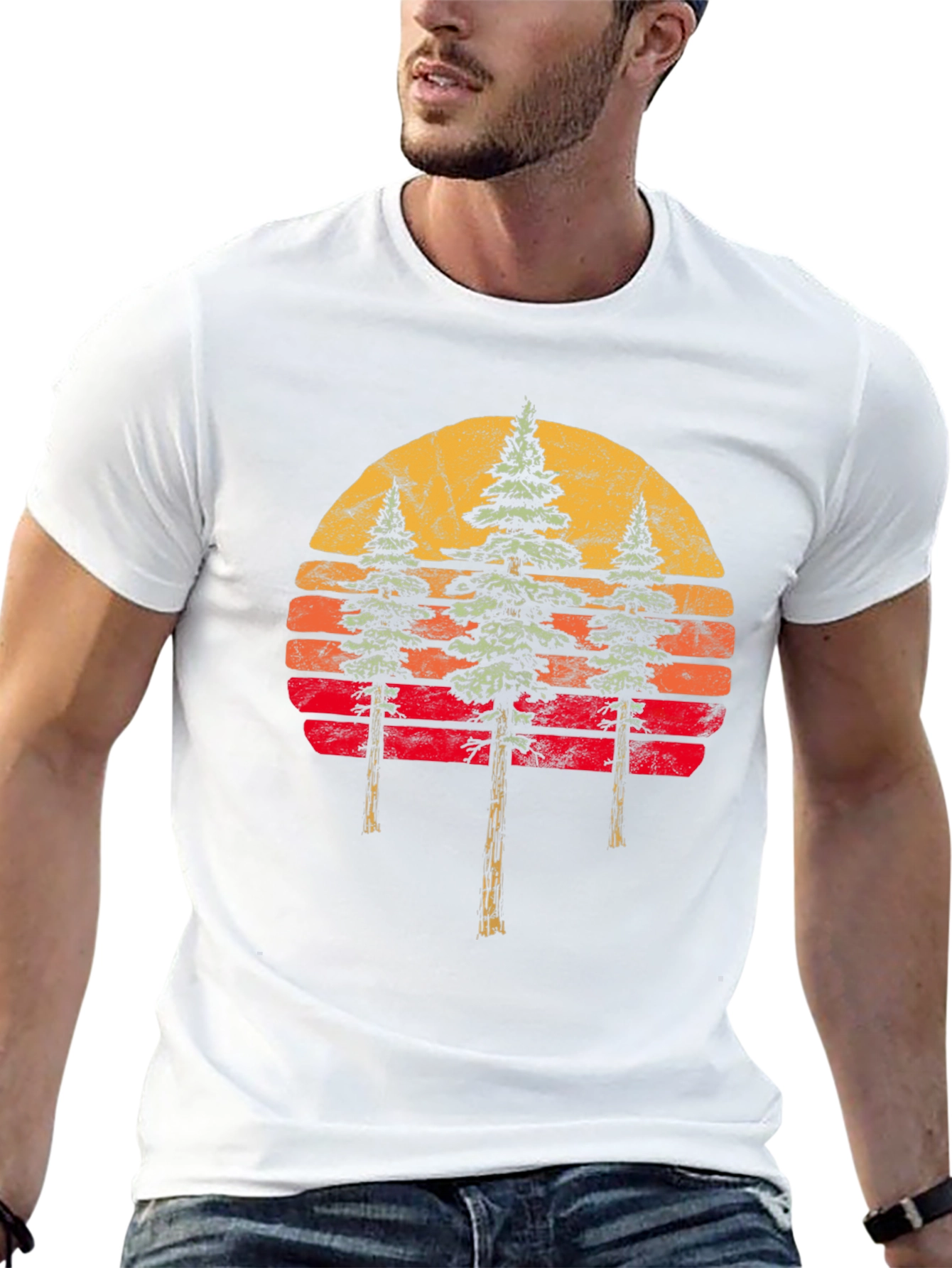 Retro Sunset Trees Graphic T-Shirt