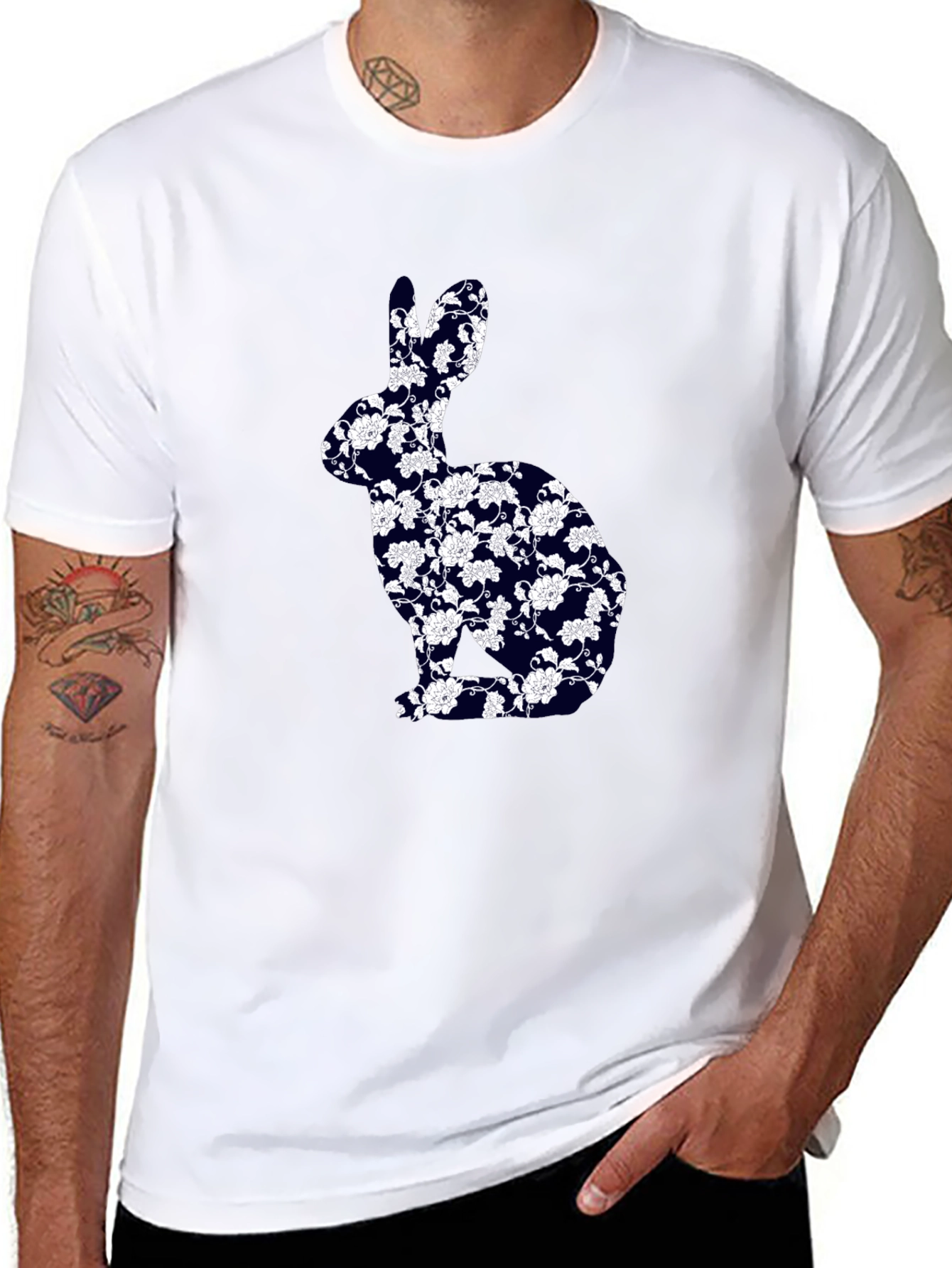 Floral Bunny Graphic Tee - Black