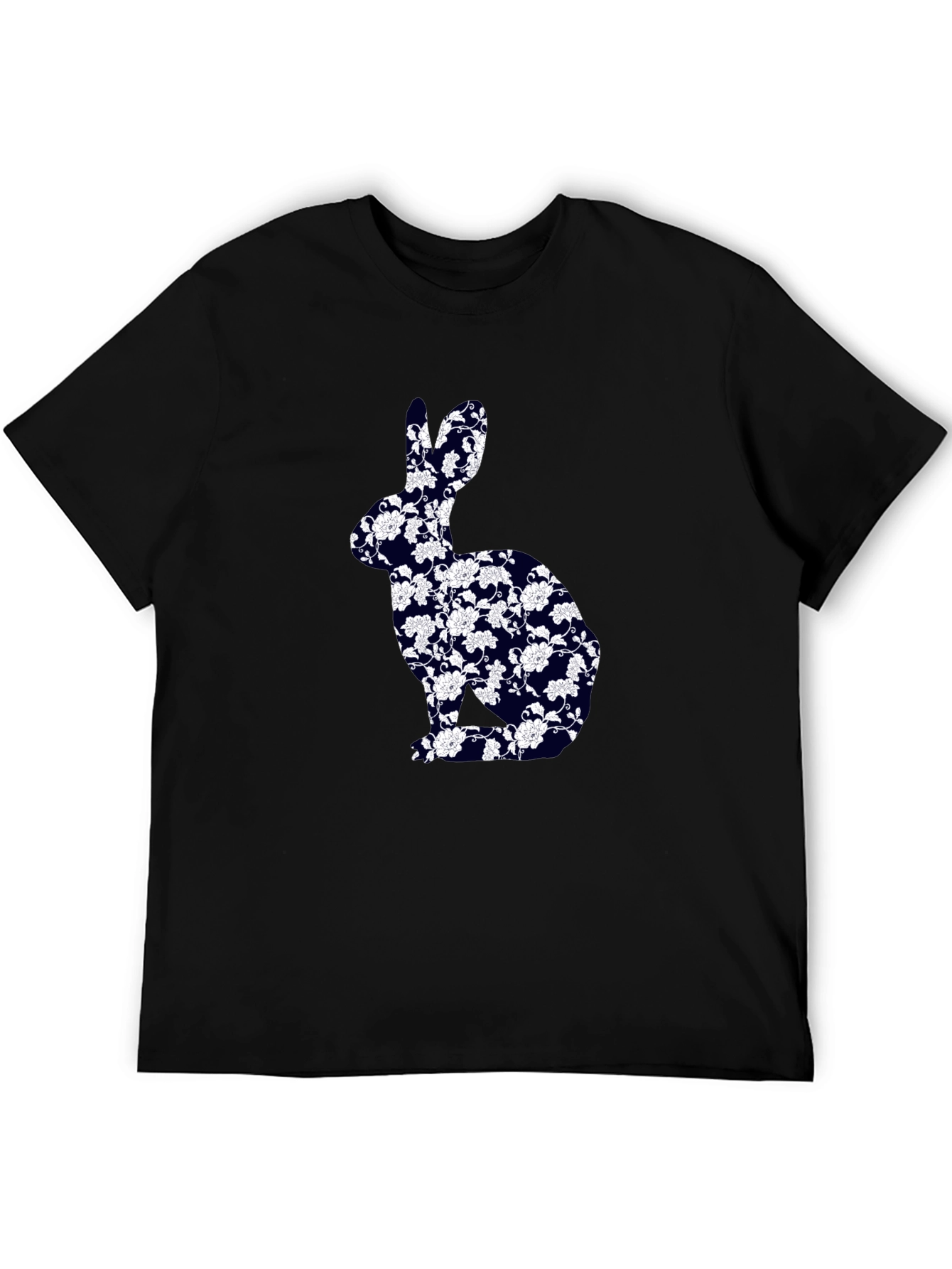 Floral Bunny Graphic Tee - Black