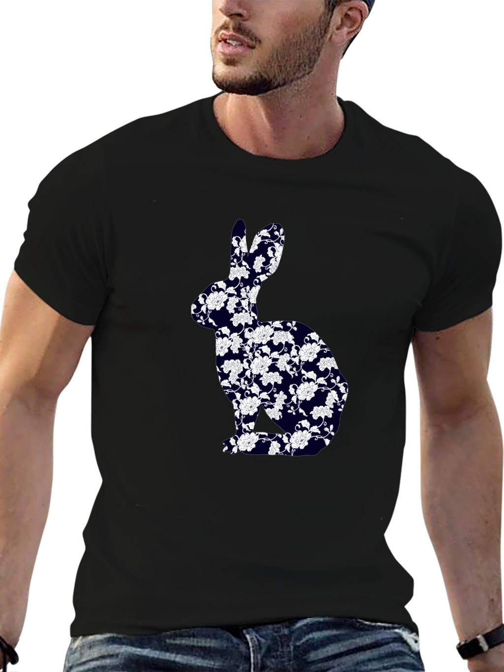 Floral Bunny Graphic Tee - Black