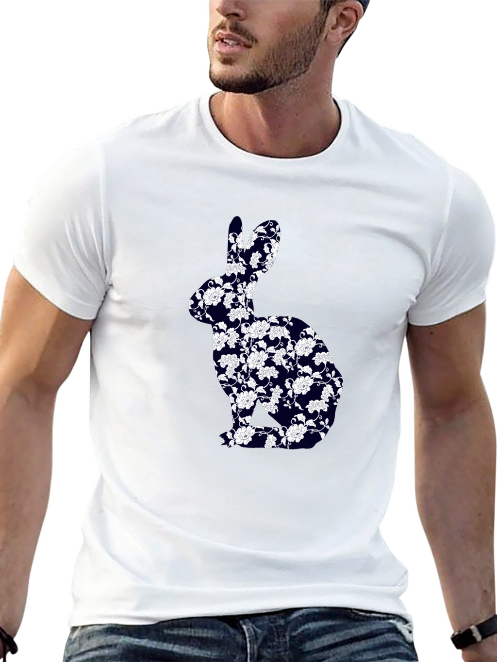 Floral Bunny Graphic Tee - Black