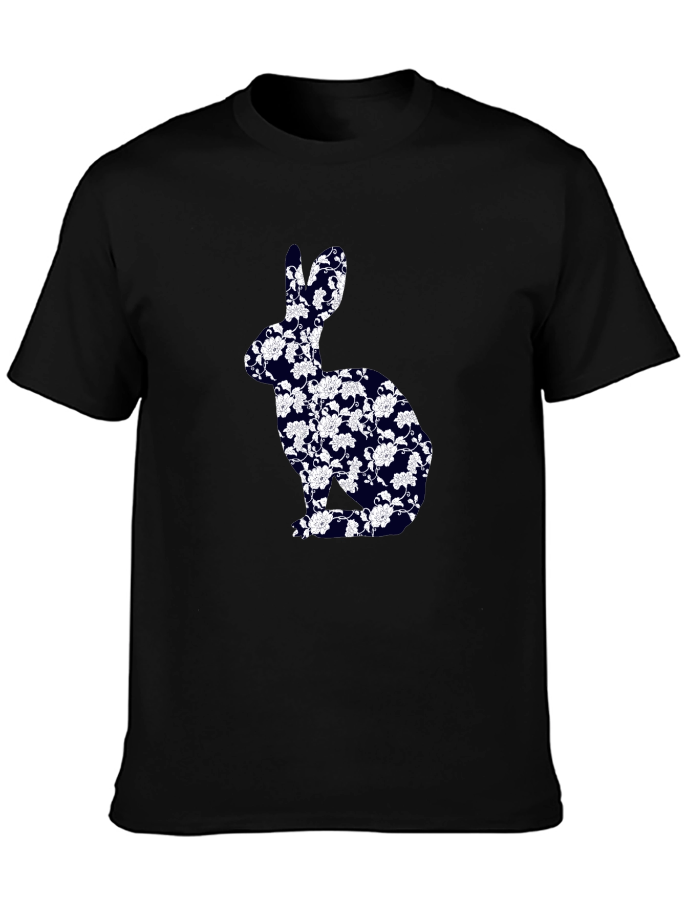 Floral Bunny Graphic Tee - Black