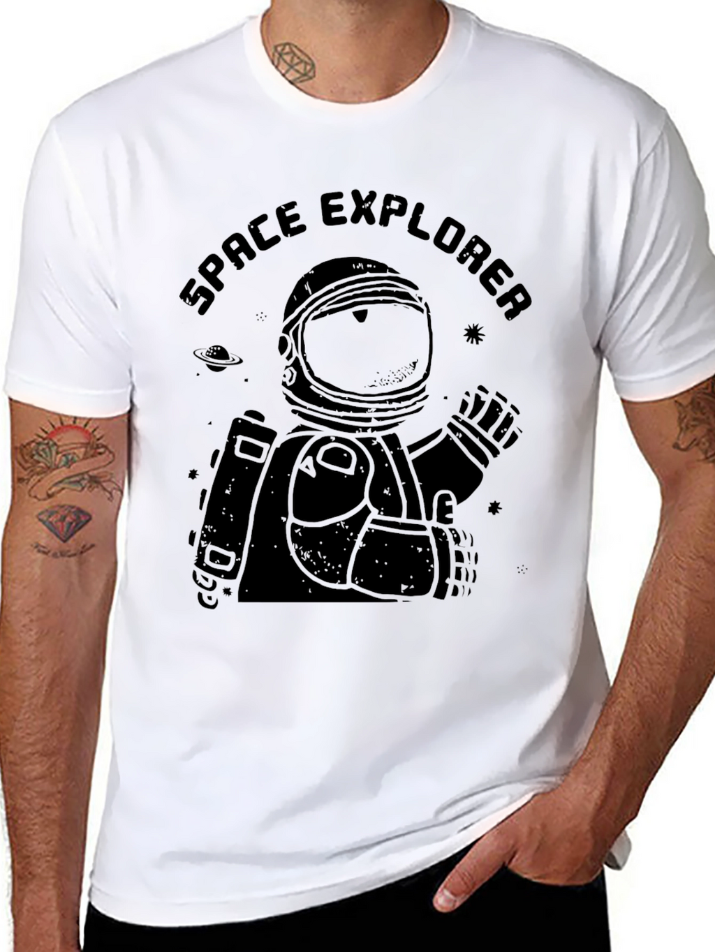 Space Explorer Black T-Shirt - Astronaut Graphic Tee