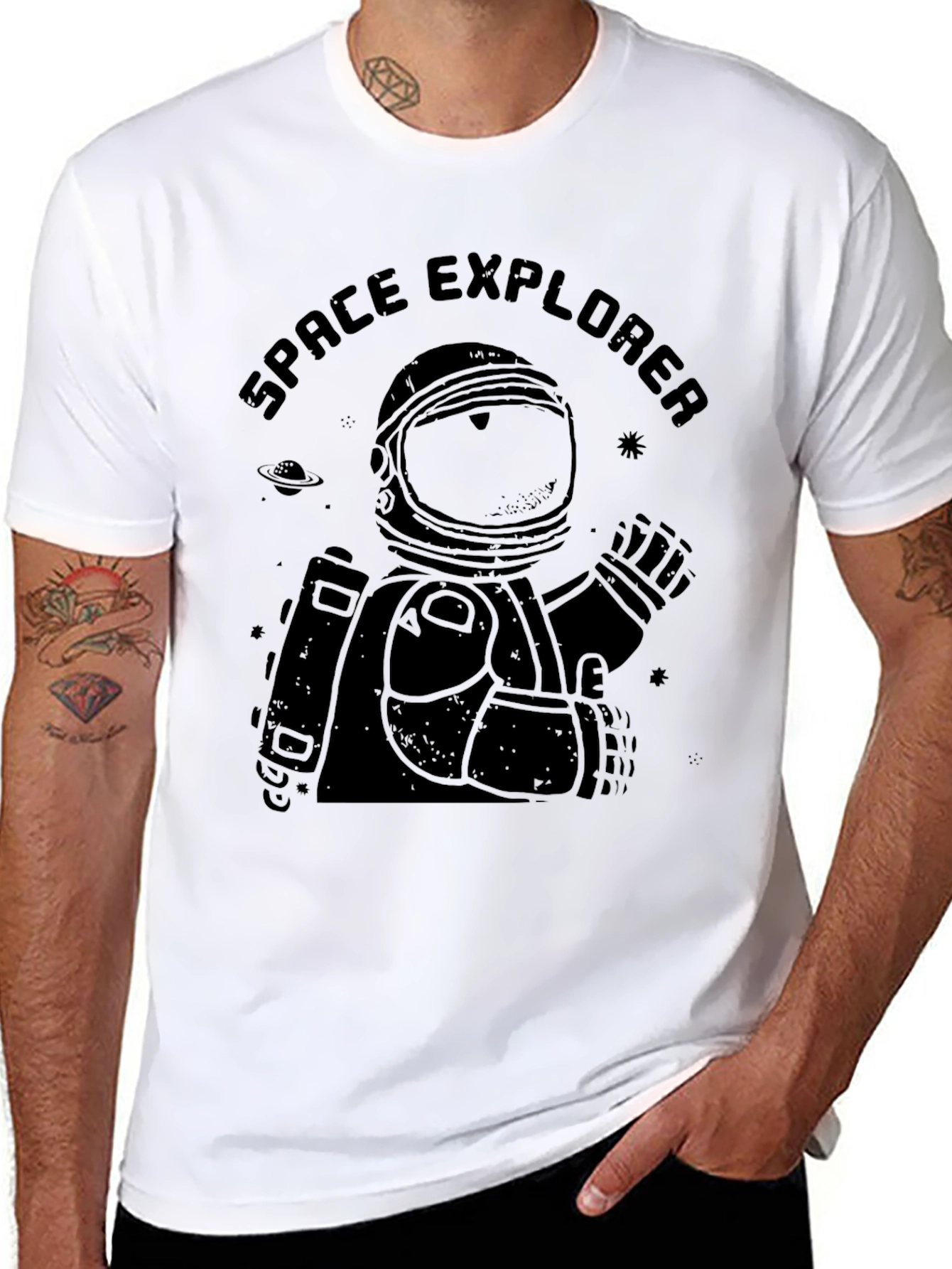 Space Explorer Black T-Shirt - Astronaut Graphic Tee