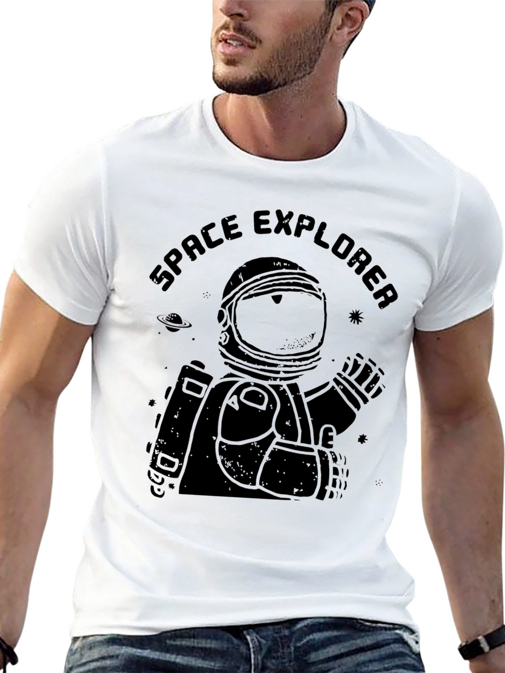 Space Explorer Black T-Shirt - Astronaut Graphic Tee