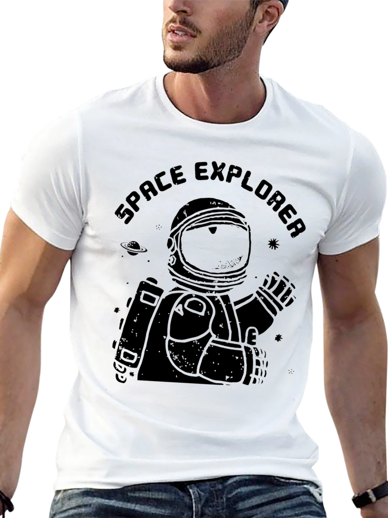 Space Explorer Black T-Shirt - Astronaut Graphic Tee