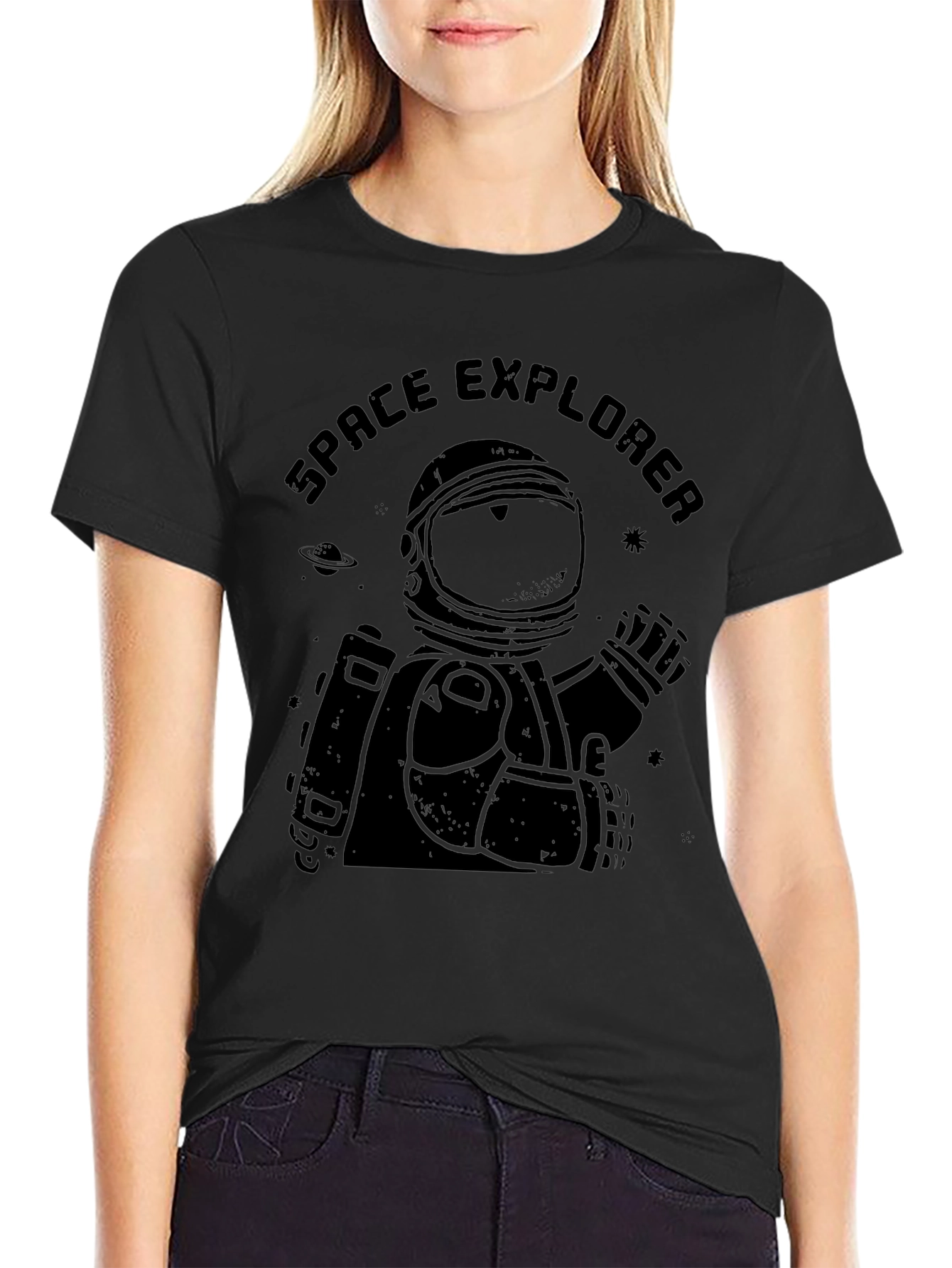 Space Explorer Black T-Shirt - Astronaut Graphic Tee