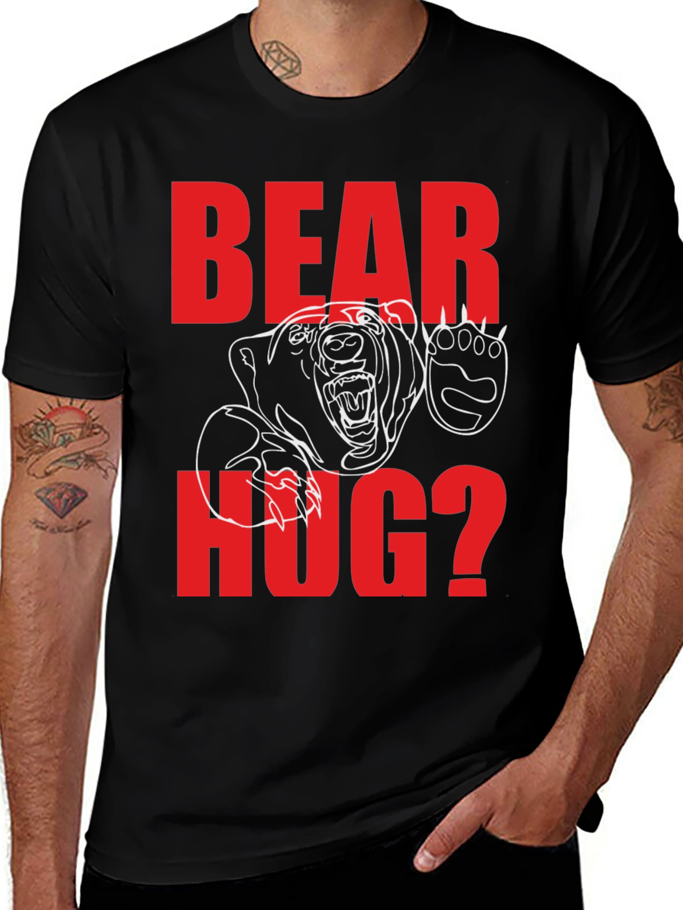 Bear Hug Graphic Tee - Black Cotton Blend