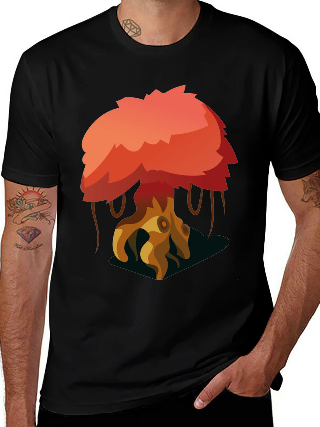 Cartoon Tree Graphic Black T-Shirt