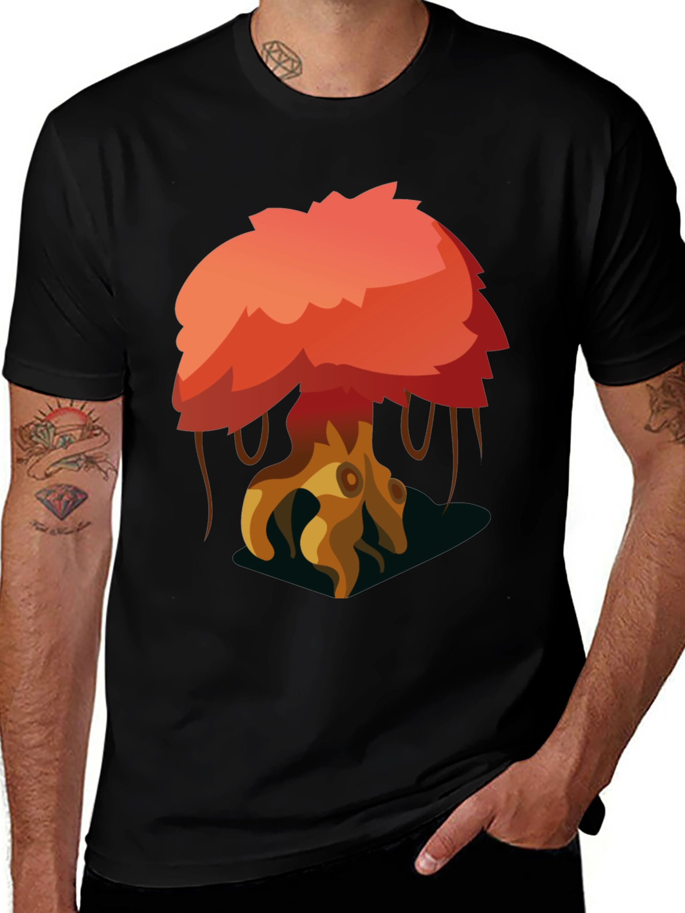 Cartoon Tree Graphic Black T-Shirt