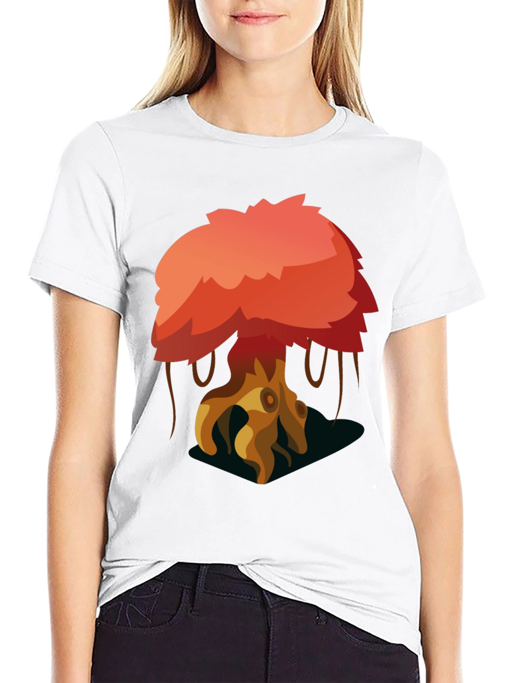 Cartoon Tree Graphic Black T-Shirt